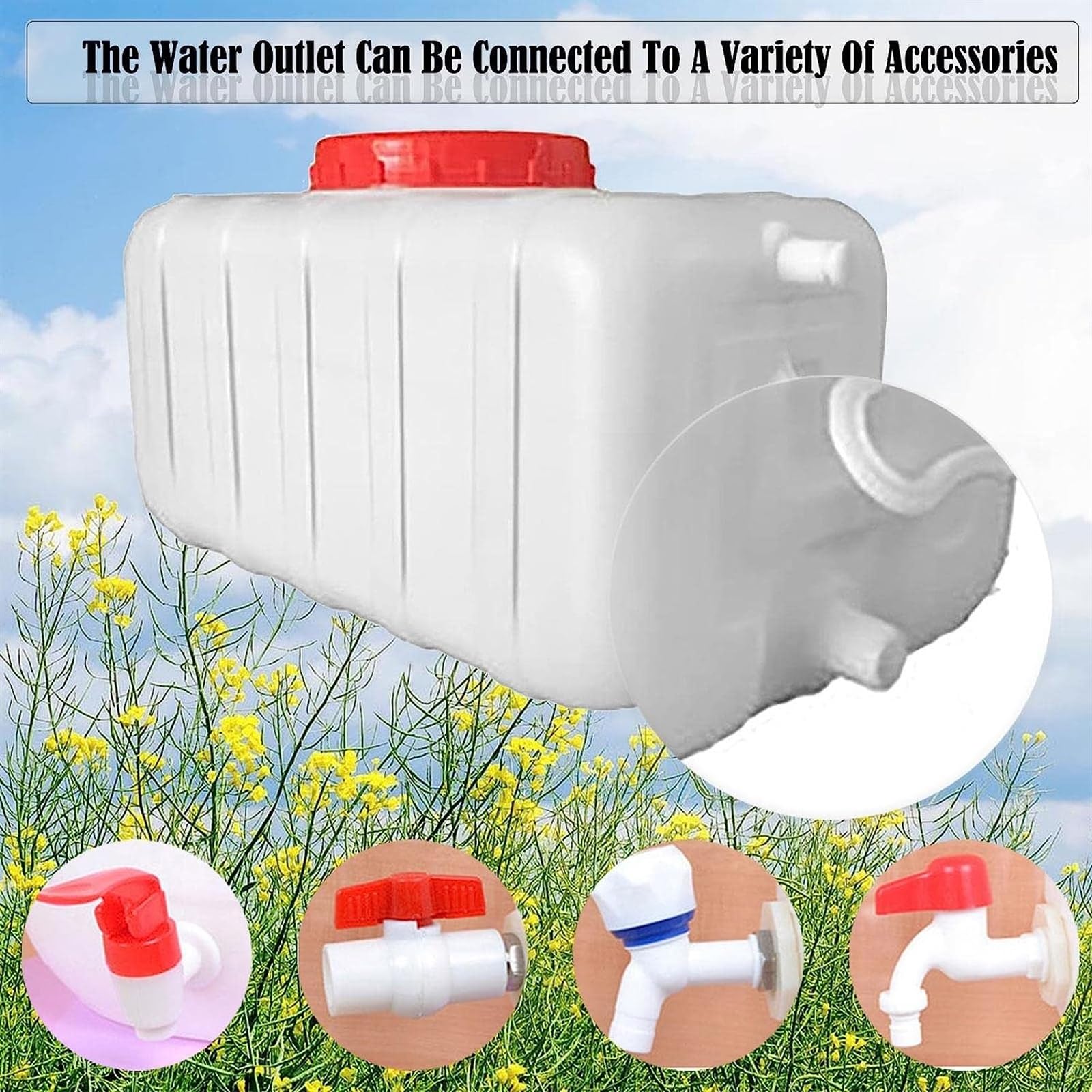 Contenitori d'Acqua Contenitore Orizzontale Portatile Stoccaggio dell'Acqua Botti Pioggia Raccogliere L'acqua Piovana Contenitore for Barile d'Acqua Emergenza Serbatoio con Rubinetto Bianco