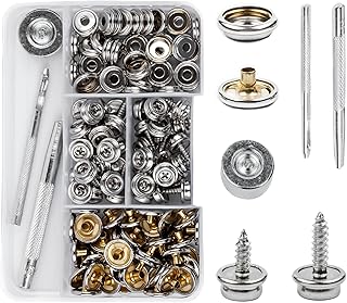 120PCS Canvas Snap Button Kit, Marine Grade Stainless Steel Metal Screws Snaps with 2Pcs Setting Tool for Boat Cover Furni...
