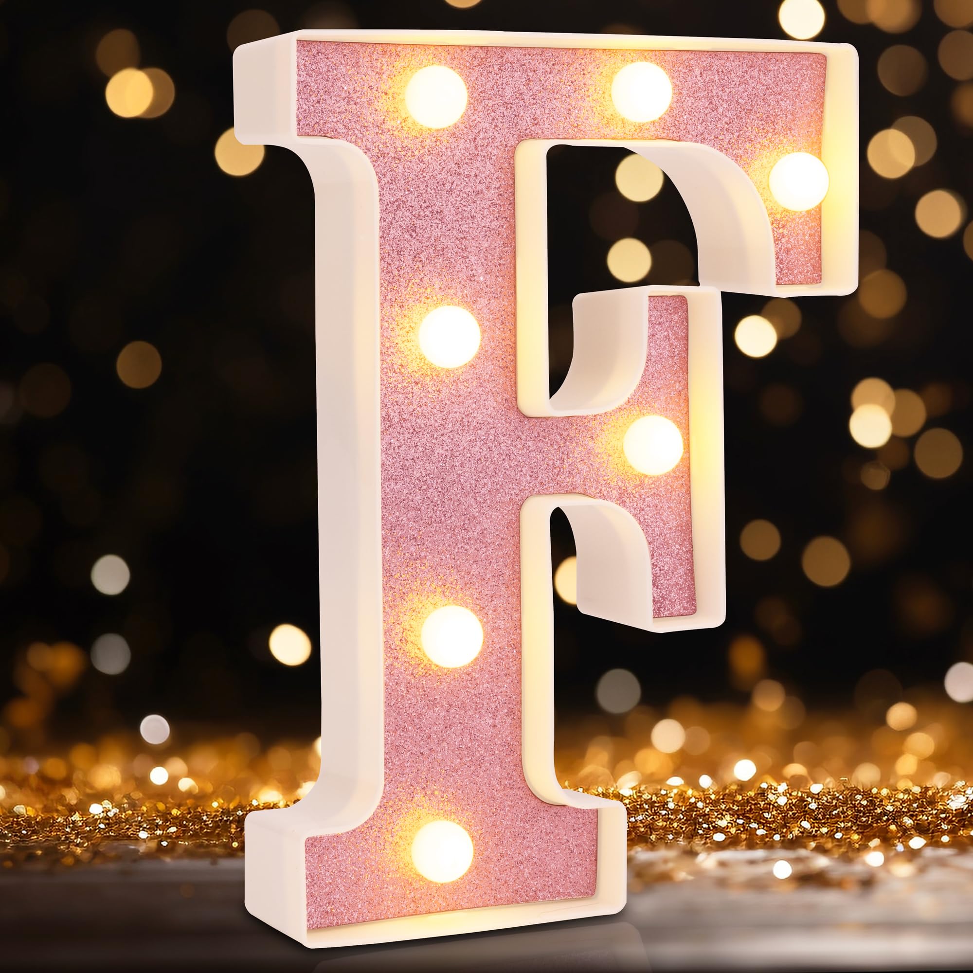 Led Marquee Letters, Pink Glitter Light Up Letters, Small Led Letter Lights, Battery Powered Lighted Letter for Party, Table, Birthday Decor (F) — image 1