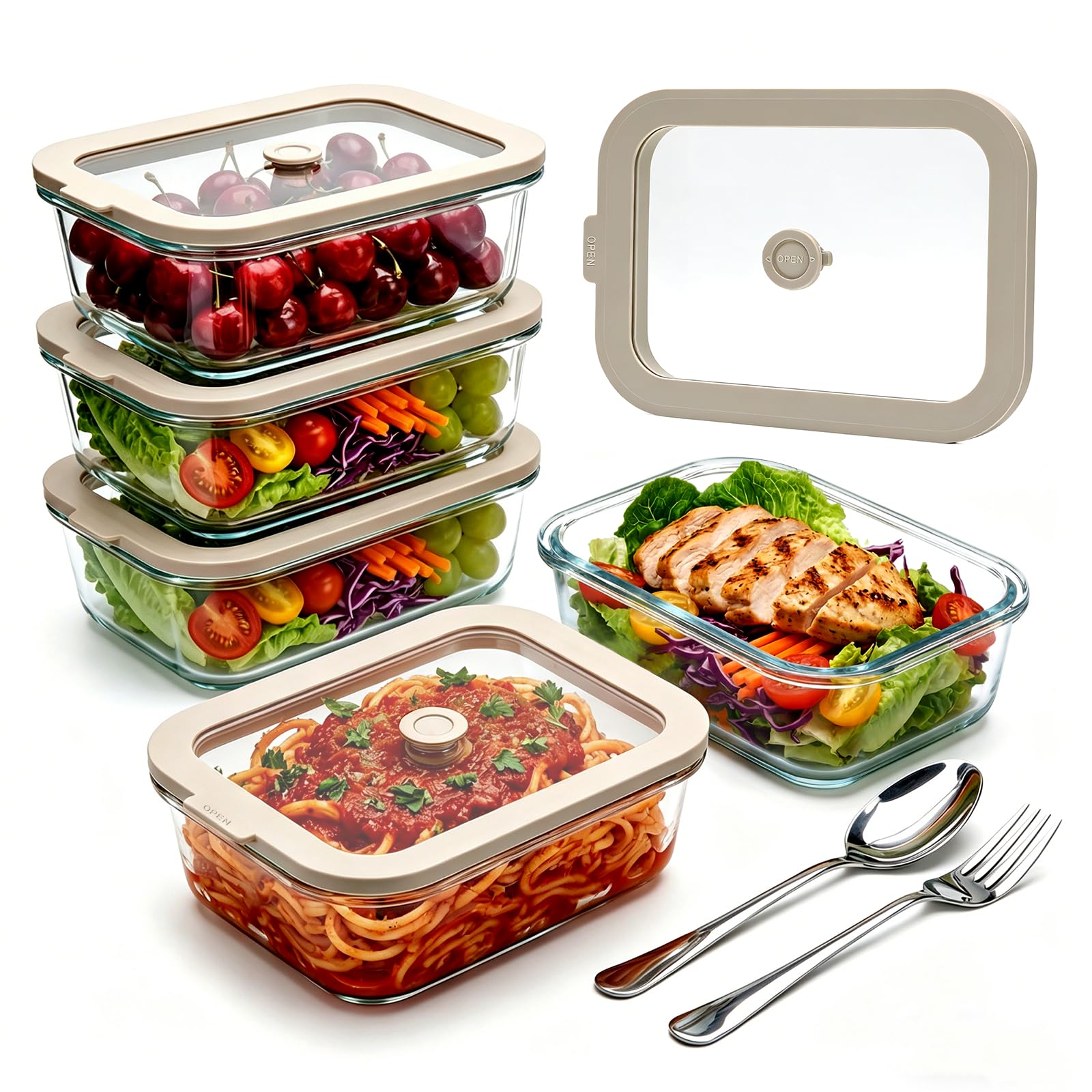 Photo 1 of 35 oz Glass Food Storage Containers with Glass Lids, 5 Pack, Airtight