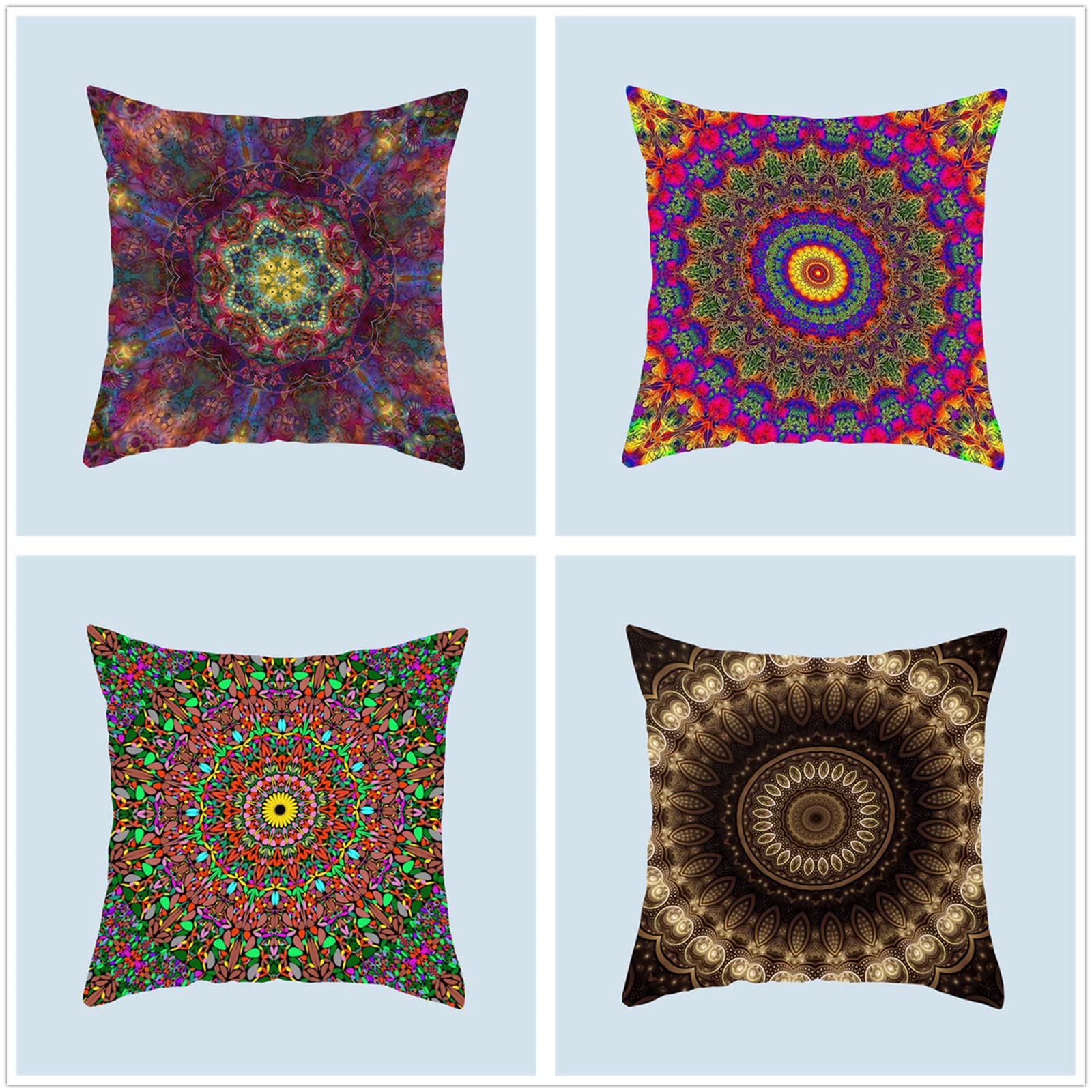 Juego de 4 Fundas de Cojines 70x70cm,Mandala de la Vendimia Fundas para Cojines Flax Decorativa Hogar Almohadas Fundas con Cremallera Oculta,para Sala Sofá Cama Decoración para Hogar A769
