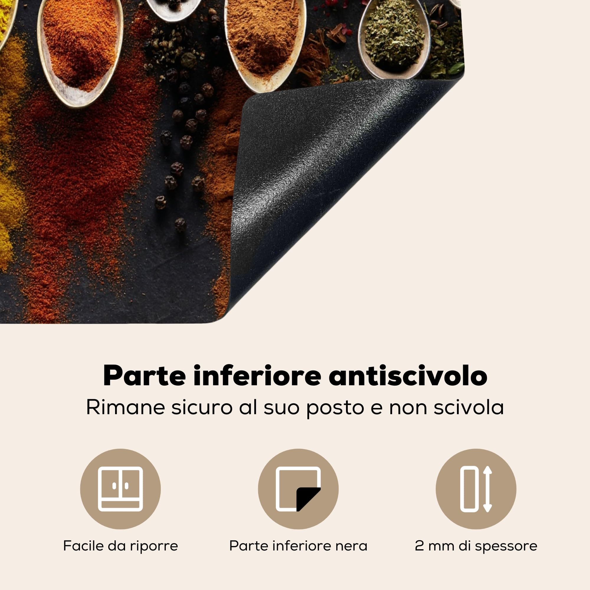 KitchenYeah© Protezione Piano Cottura Tappetino per Induzione 59x52 cm Cucina Proteggi Coprifornello Antiscivolo Spezie - Cucchiai - Calcestruzzo