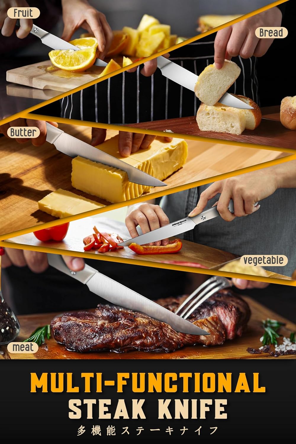 Dream Reach Steak Knife Set - Steak Knives Set of 4 Japanese Stainless Steel Sharp Dishwasher Safe Gifts for Men Women