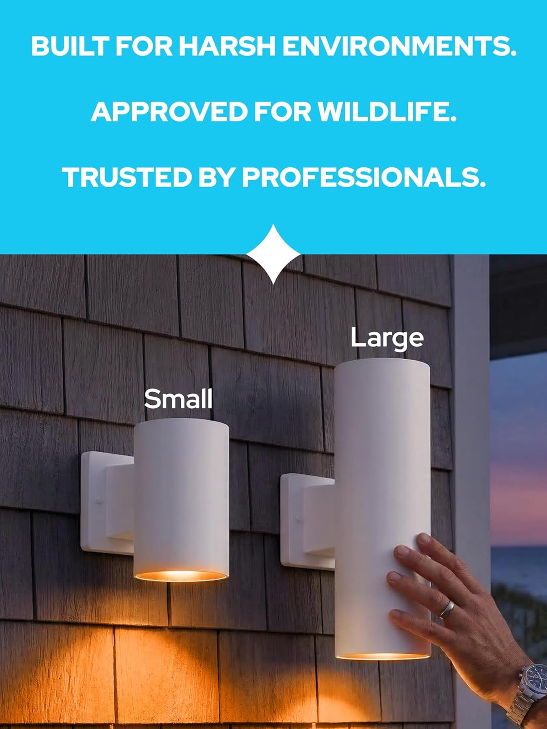 KASTLITE Dark Sky & Turtle Safe Porch Light Fixture - Rust Proof Outdoor Coastal Lamp - Polycarbonate Outside Light Wall Sconce, FWC/UL Rated Amber LED Bulb - Modern Front Door Lighting - White/Small