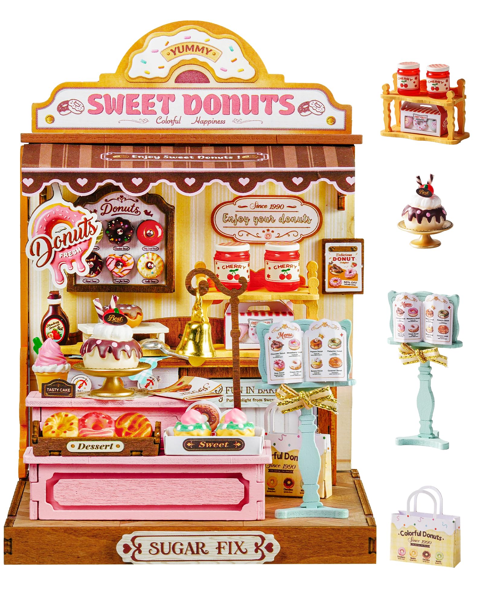 Rolife Miniature Casa Sweetie's Donut Shop, 141 pezzi Kit Casa in Miniatura DIY, Modellismo da Costruire Adulti Casa delle Bambole in Legno Puzzle 3D Nessun collante necessario - 2