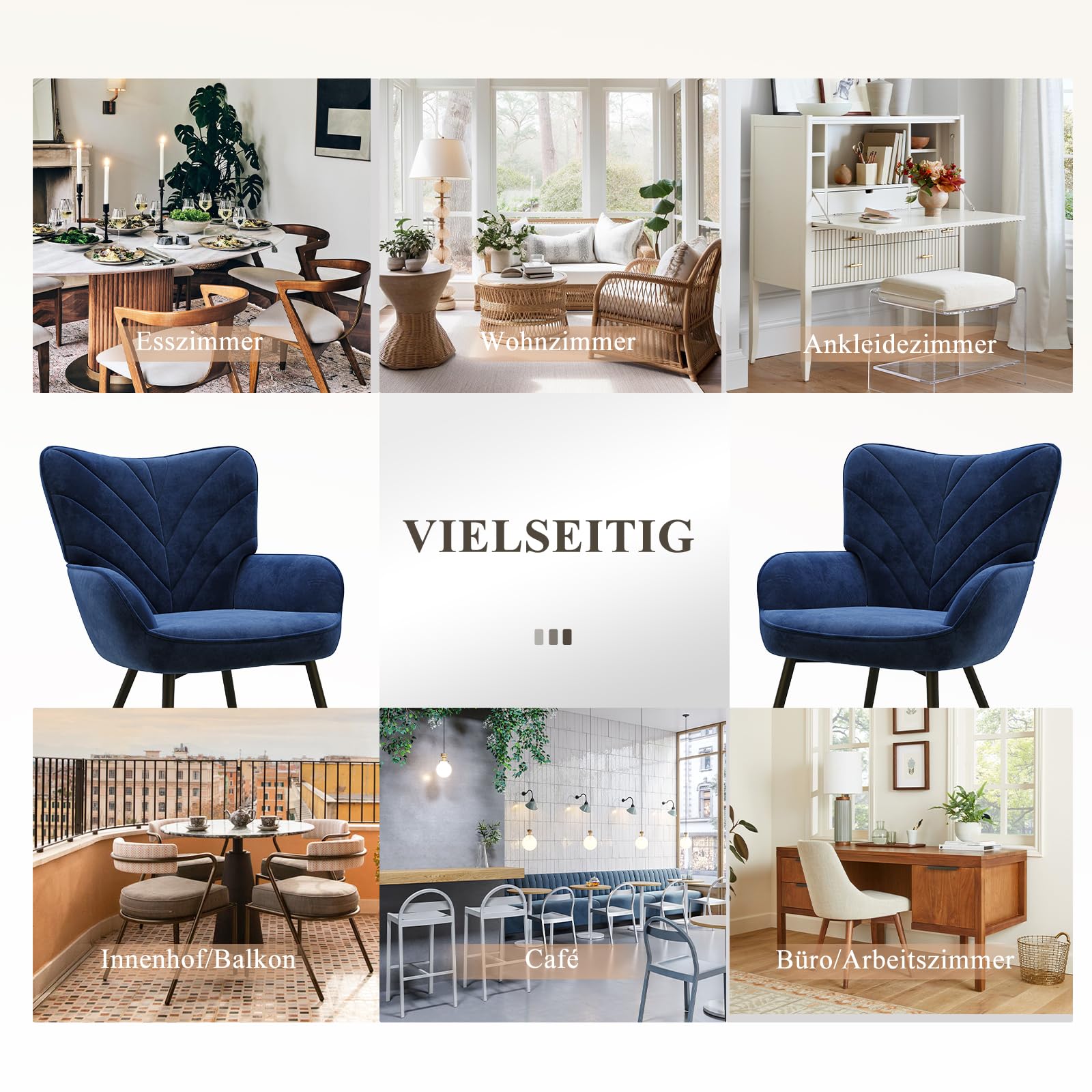 COLAMY Wohnzimmer Sessel 2er Set, Samtbezogener Relaxsessel mit hoher Rückenlehne, Gepolsterter Komfortsessel mit Wingback-Design, Lounge Chair mit Holzbeinen für Wohnzimmer, Leseecke, Blau
