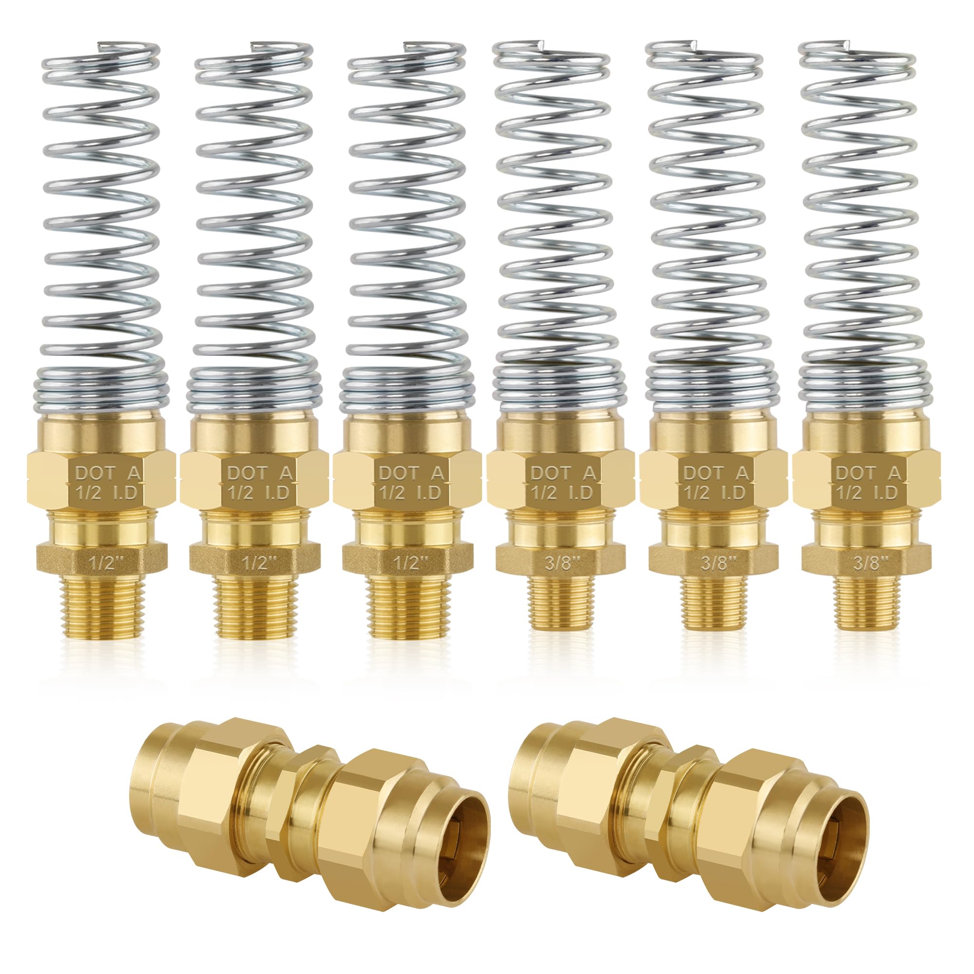 8PCS Air Brake Hose End Connector Set, Dazakoot 3/8” Male x 1/2” Hose, 1/2” x 1/2", 2PCS 1/2” Union Tube, Air Brake Hose End Fitting with Spring for