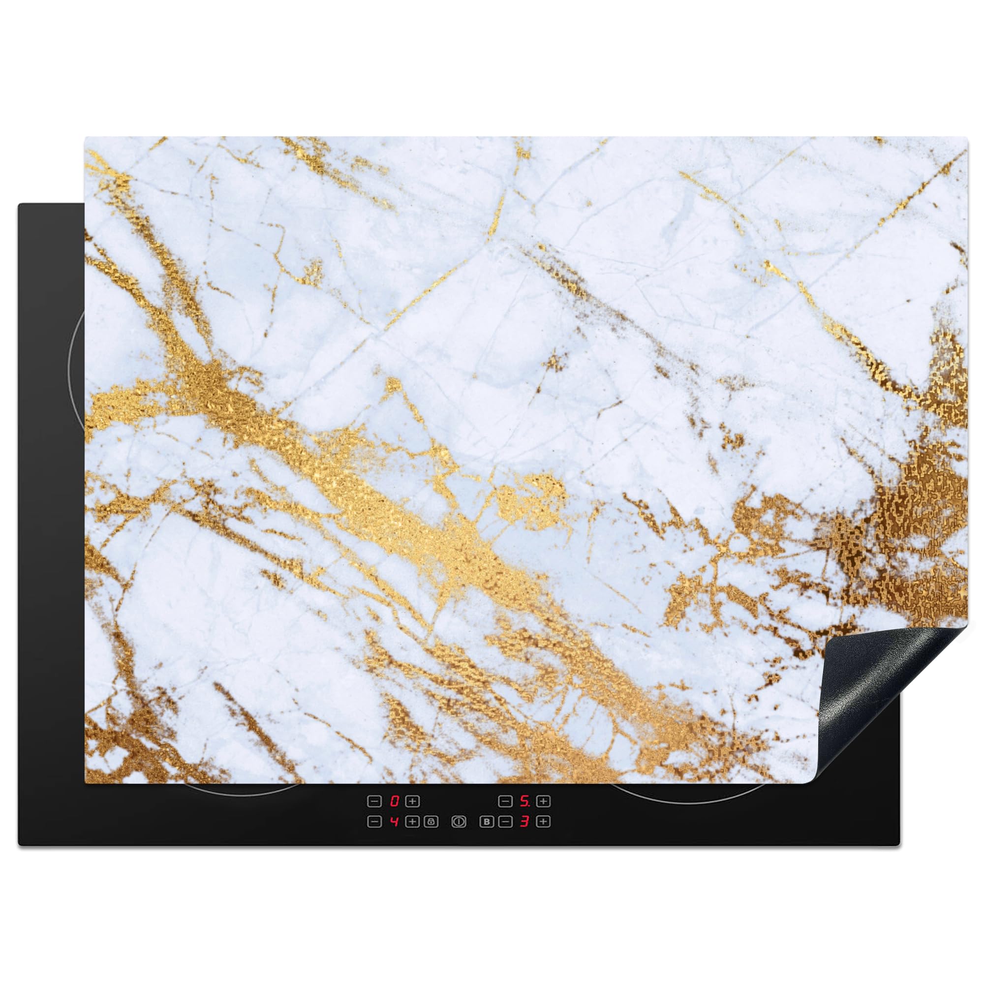 KitchenYeah© Induction Hob Cover Protector Mat 20.5"x27.6" / 70x52 cm Kitchen Universal Ceramic Covers for Electric Cookers Vinyl Marble - Gold - White - Luxury - Marble Look - Glitter