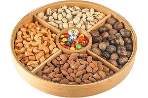 Hedume 12-Inch Bamboo Nut Tray with 5 Compartments