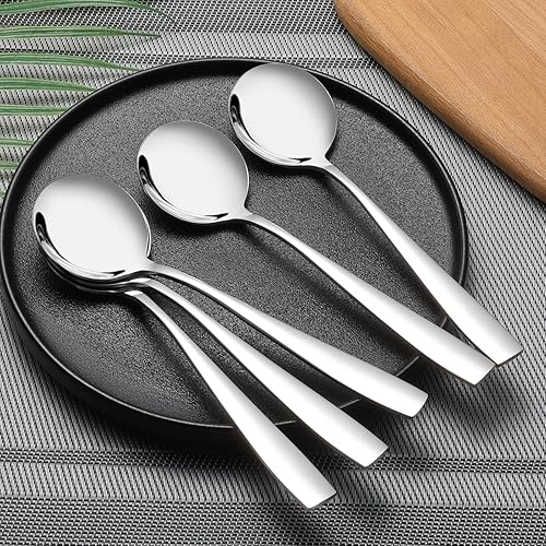 Miniatura 6 de AnnkkyUS Juego de 12 cucharas redondas de acero inoxidable, juego de cucharas redondas para sopa