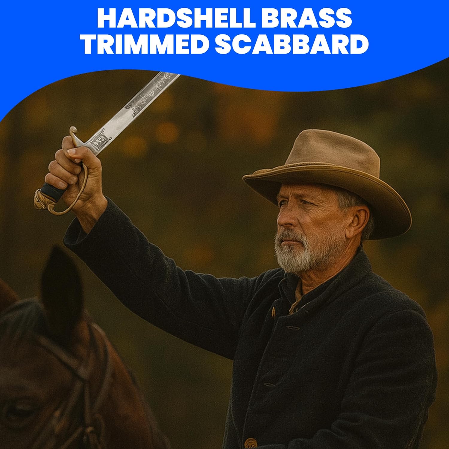 SZCO Supplies 42" Carbon Steel Shelby Officer's Sword with Brass Guard, Wire Wrapped Handle, Hardshell Brass Trimmed Scabbard - Real Sword for Adults, Ceremonial, Military