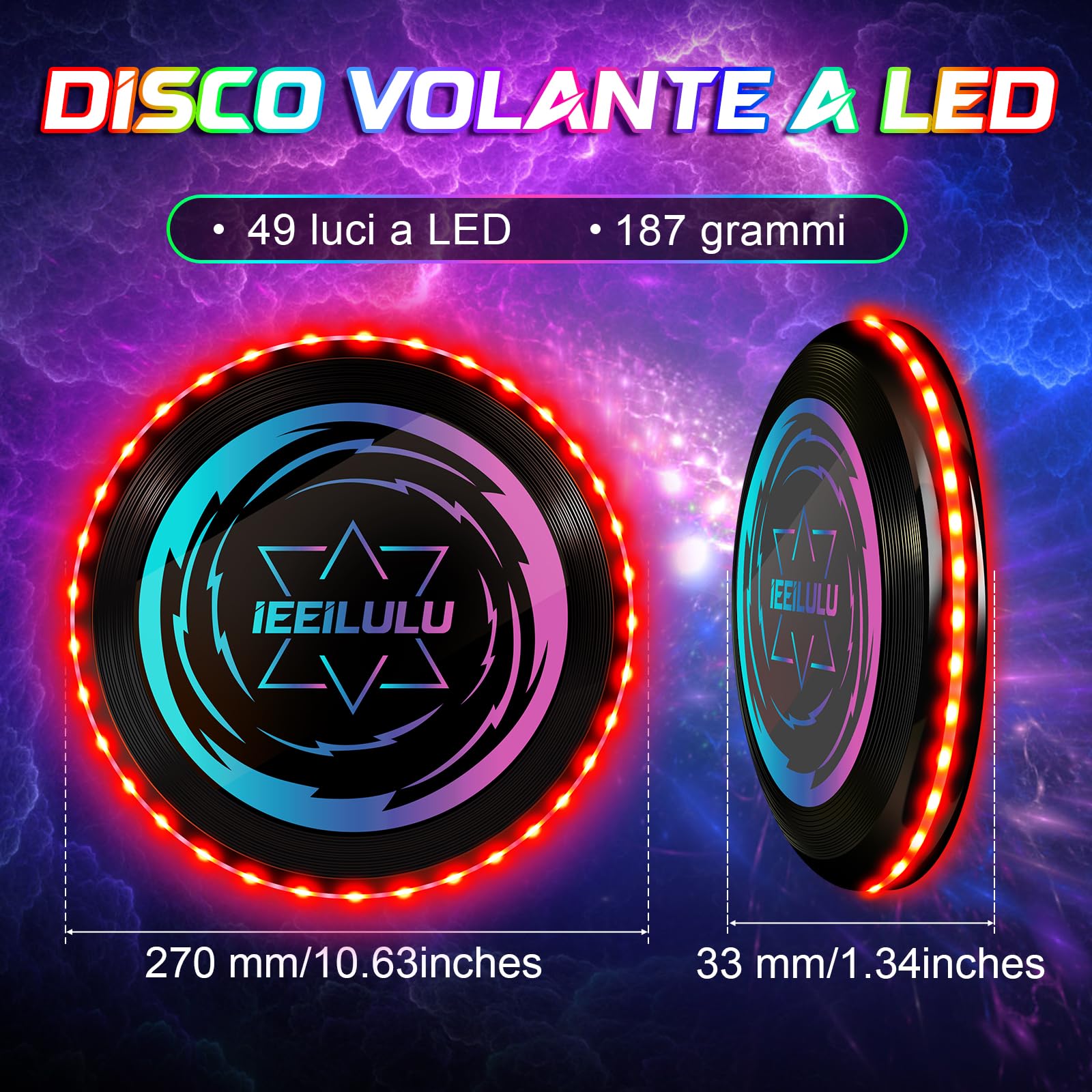 Disco da Lancio Illuminato 49 LED Frisbee da Competizione Funsport per Adulti Bambini