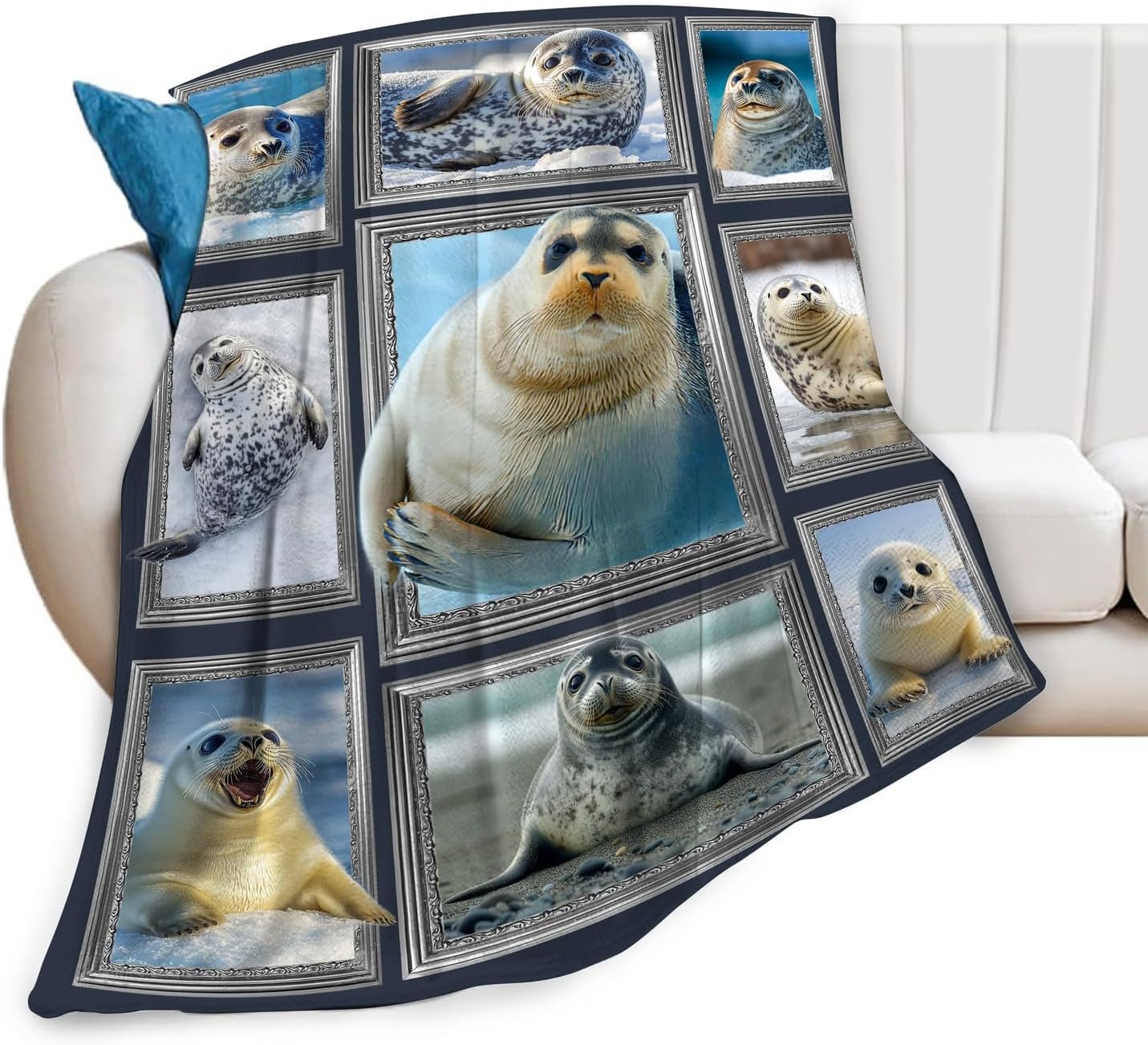 Seal Blanket Fleece Soft Warm Plush Seal Animal Throw Blanket Lightweight Plush Fuzzy Cozy Blankets for Lover Kids Adult Suitable for Couch Sofa Bed 50"X40"
