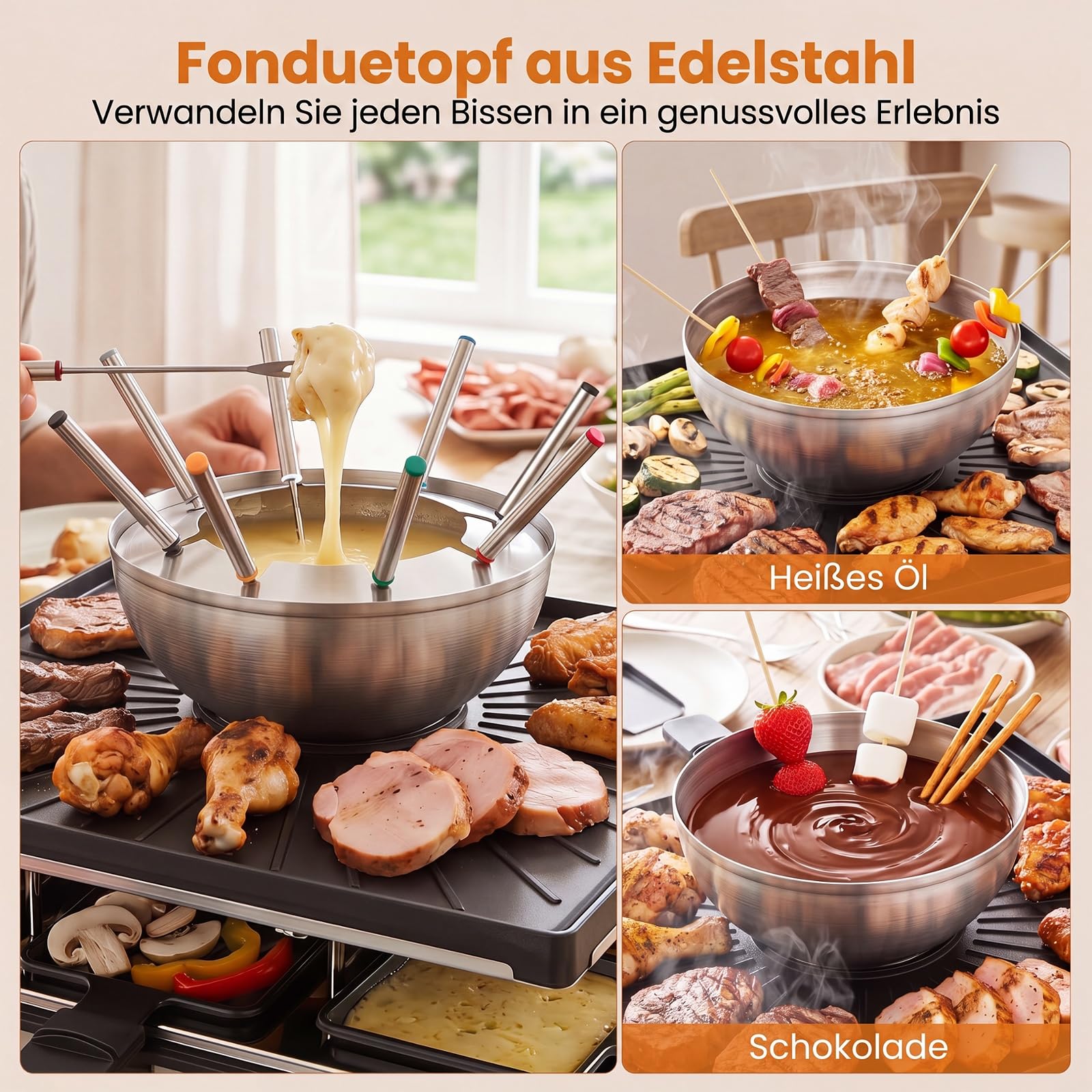 COSTWAY Grill elektryczny 3 w 1 do raclette i fondue, 2200 W grill