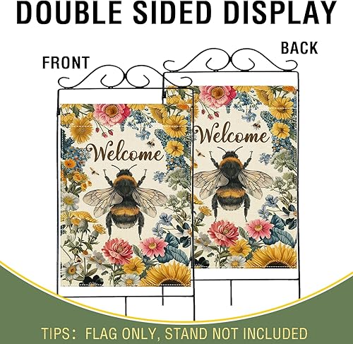 Miniatura 3 de Artofy Bandera decorativa grande de primavera y verano con diseño de abejorro de abejorros para casa, decoración exterior de jardín con flores de