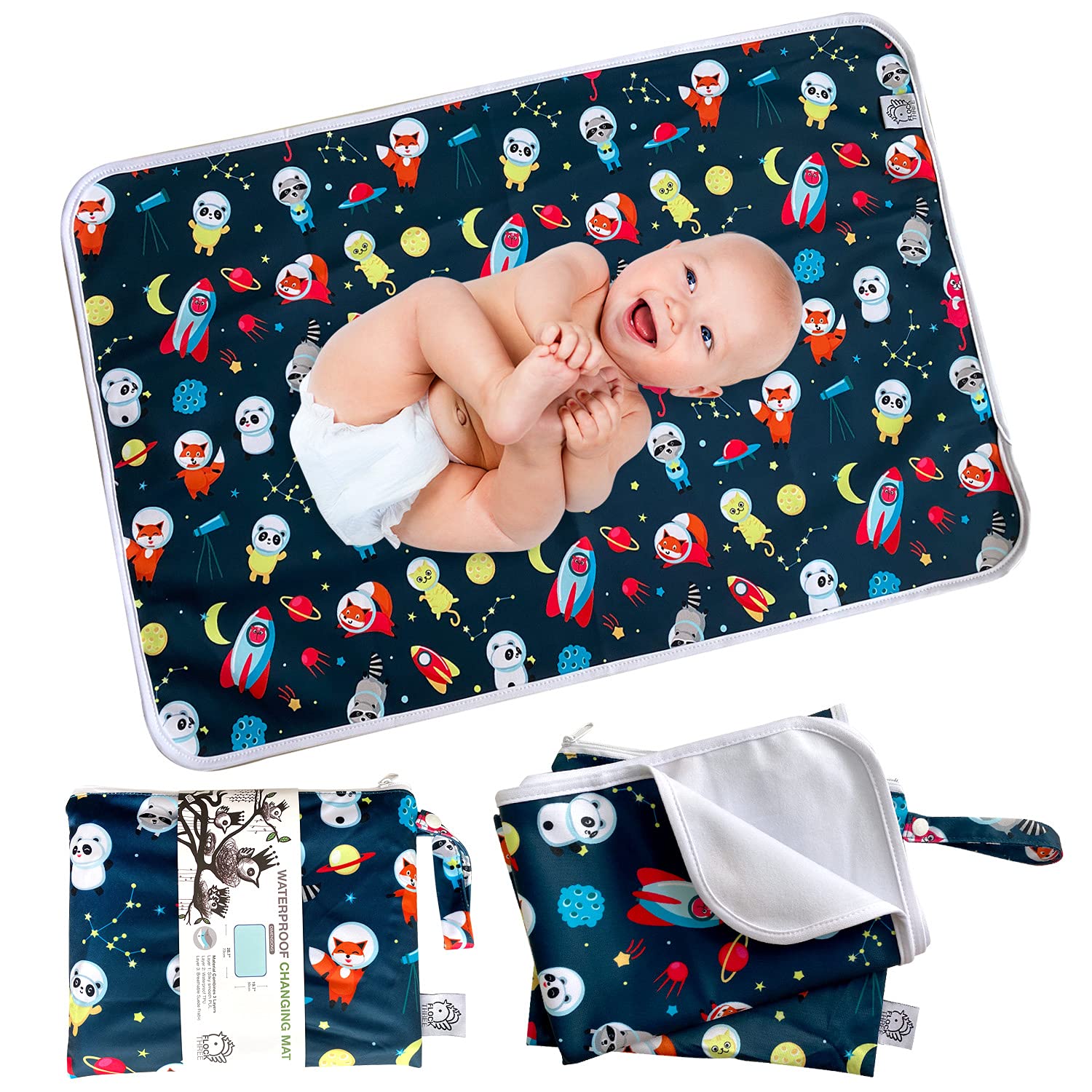 Flockthree Waterproof Baby Changing Pad with Storage Bag