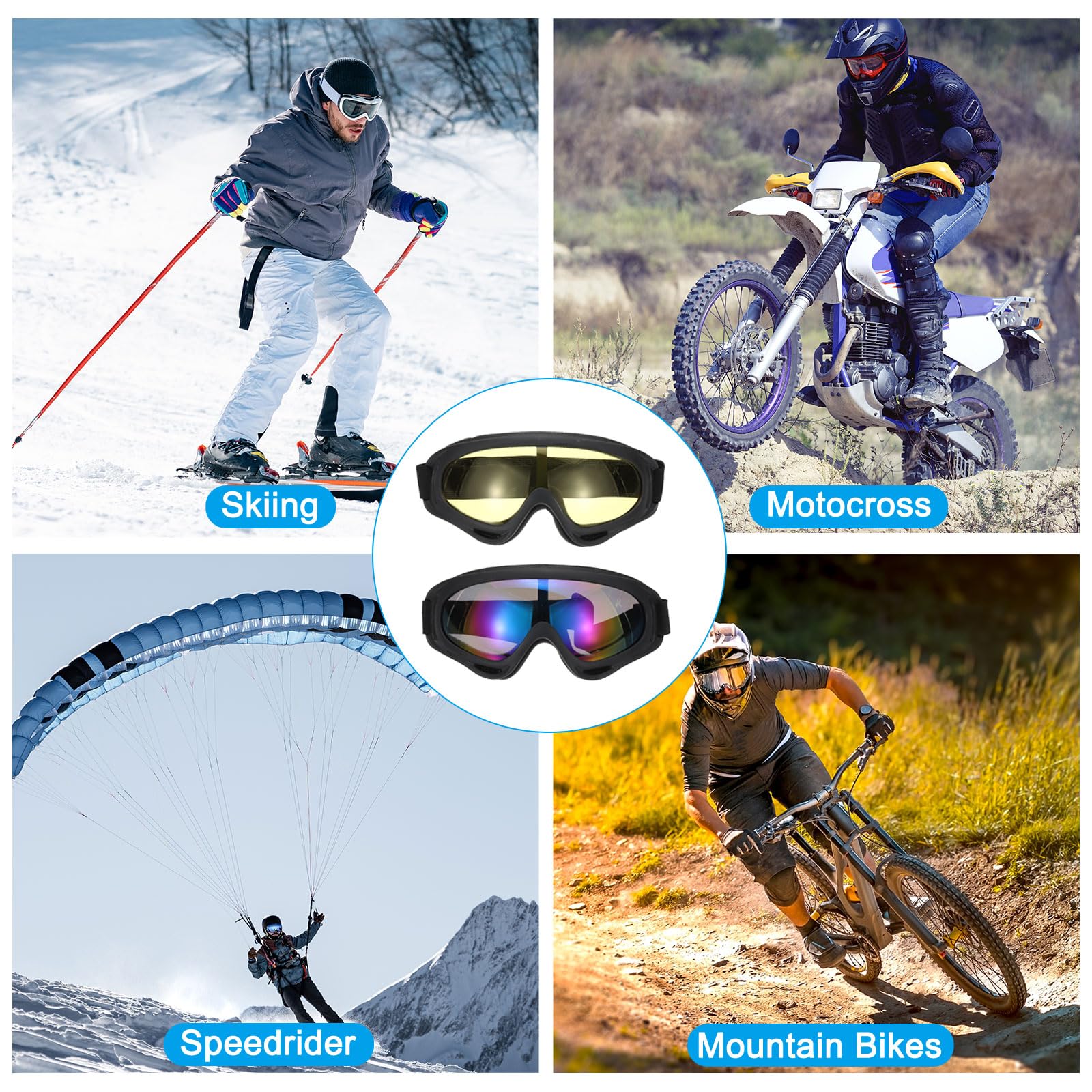 PATIKIL Lunettes de moto tout-terrain, lunettes de moto, lunettes de ski, lunettes de course coupe-vent pour la plongée dans le ciel, la plongée et l'équitation