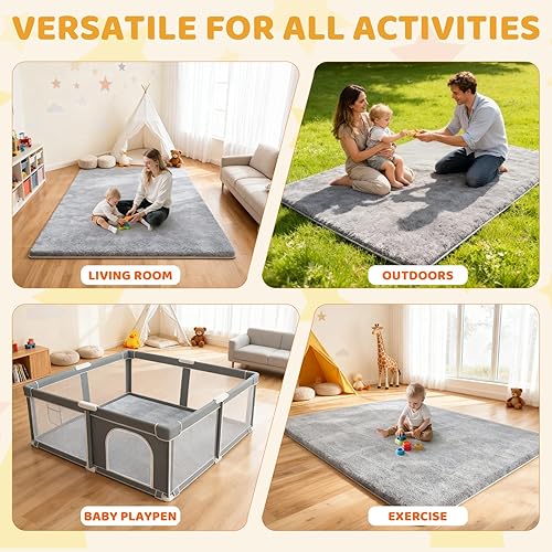 Miniatura 5 de Alfombra de juego para bebé para suelo soporte suave y sensación de felpa, almohadilla antideslizante para niños pequeños, infantes, tapete para