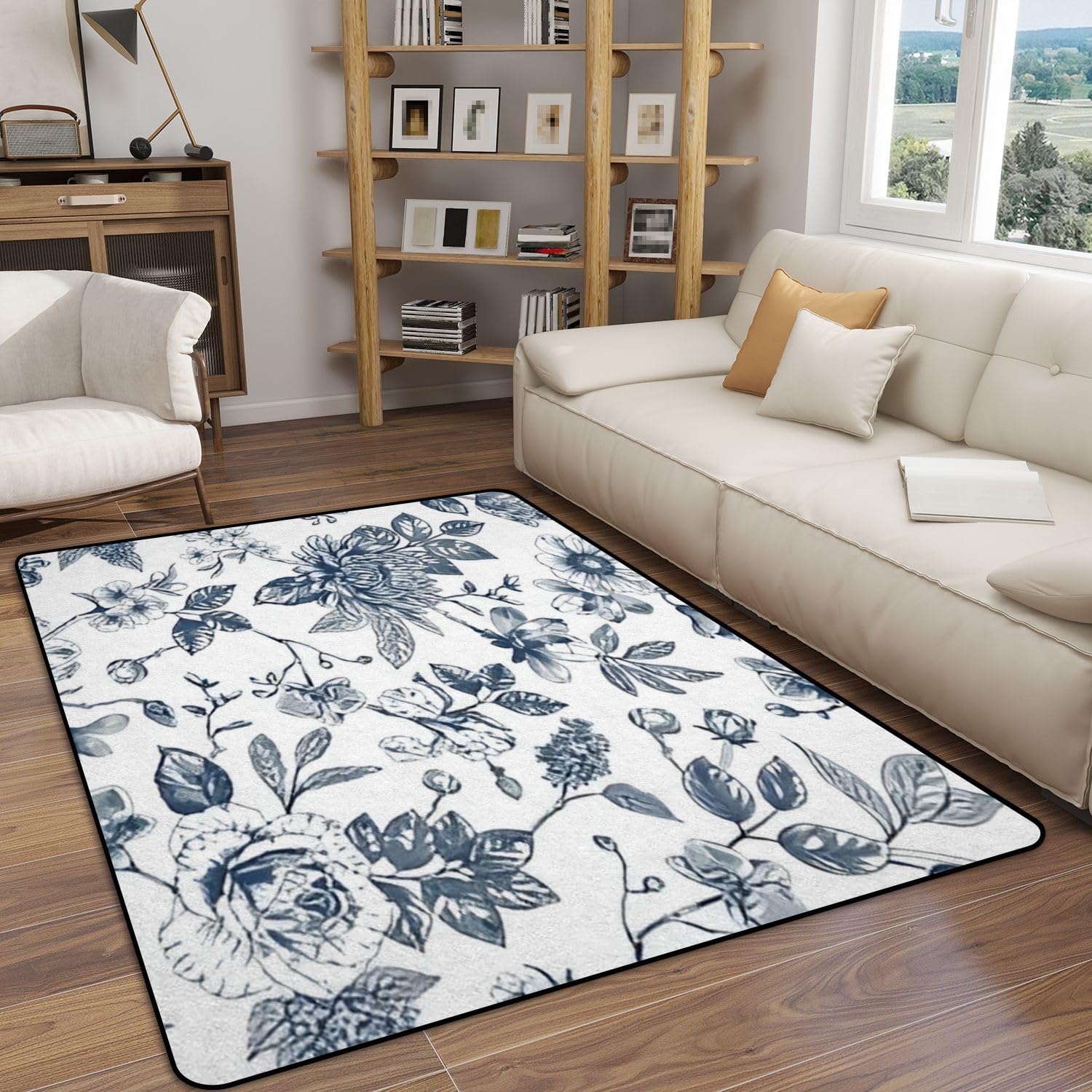 Home Area Runner Rug Pad Abstract Modern Floral Seamless Pattern Hand Drawn Flower Toile de Thickened Non Slip Mats Doormat Entry Rug Floor Carpet for Living Room Indoor Outdoor Throw Rugs