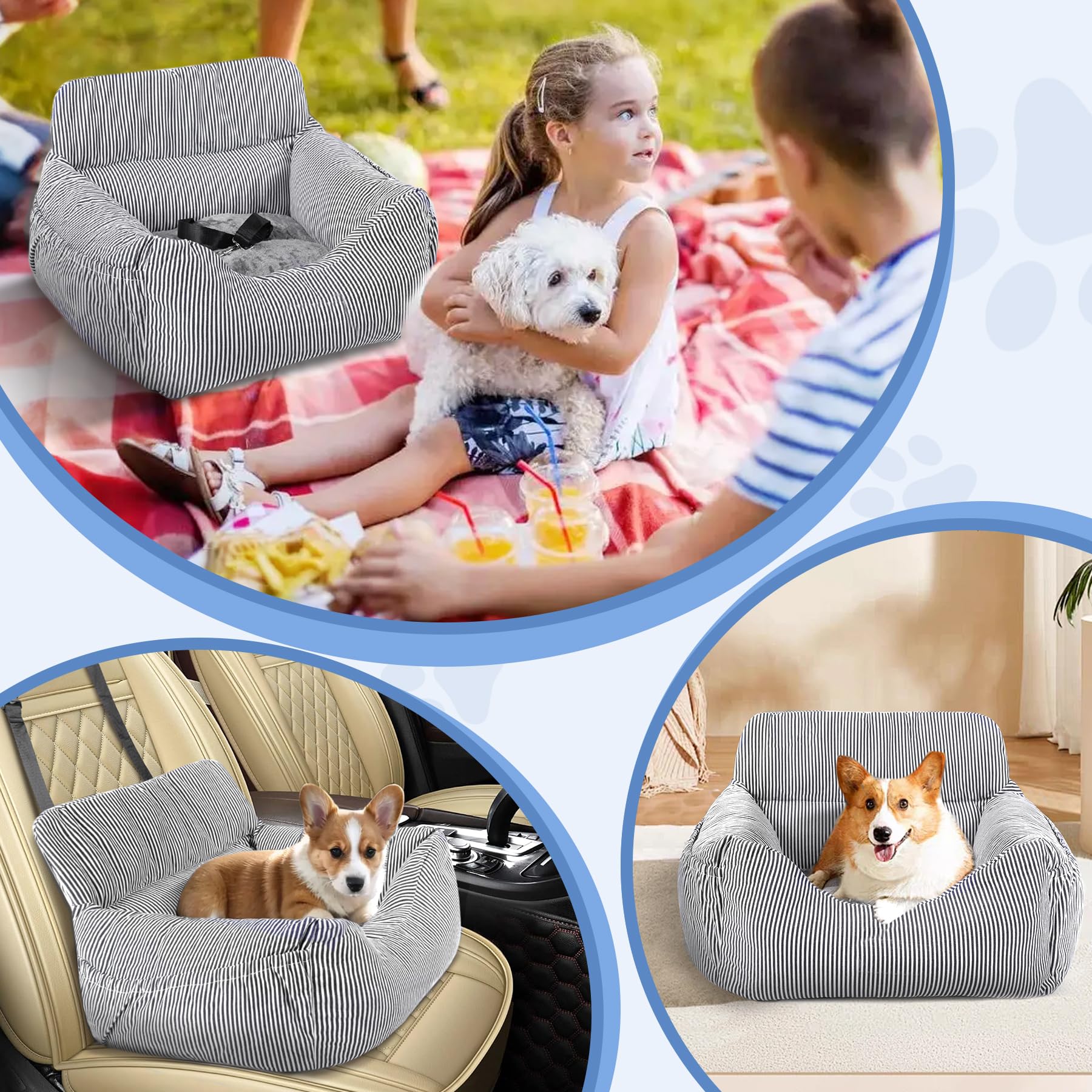 Dog Car Seat for Small Dogs, Pet Booster Seat with Clip-On Safety Leash and Storage Pockets, Washable Travel Dog Car Bed for Puppy （Black） - image 6