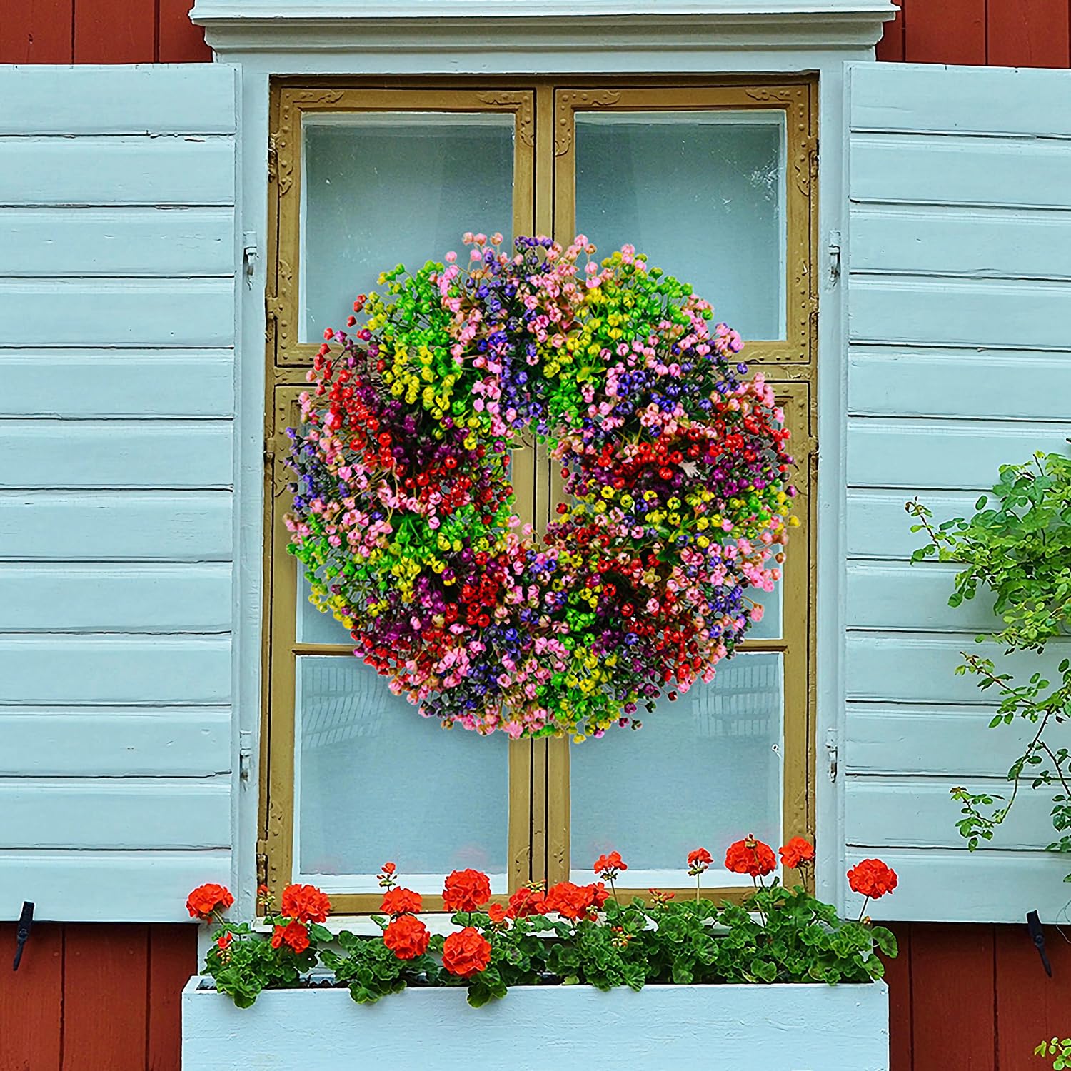 Deurkrans, decoratie, lente- en zomerkrans voor de voordeur buiten, deurkrans, kunstmatige huisdeur, het hele jaar, moderne decoratie, bloemenkrans, wandkrans, kunstmatige hortensia, slinger, roze