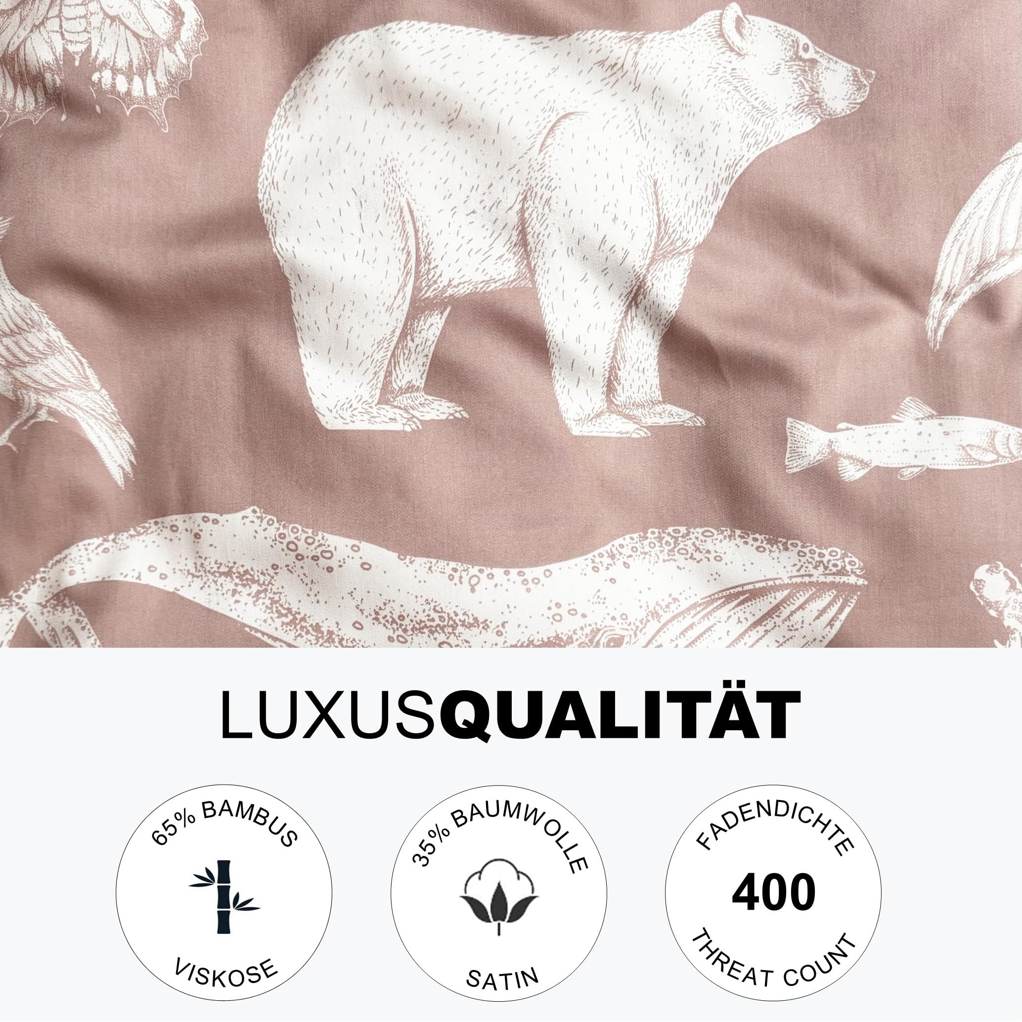 Magano® Pościel dziecięca 100 x 135 cm, różowa, bambus i bawełniana satyna, luksusowa jakość 400 TC, hipoalergiczna, pościel dla niemowląt, poszwa na kołdrę 100 x 135 cm + poszewka na poduszkę 40 x 60