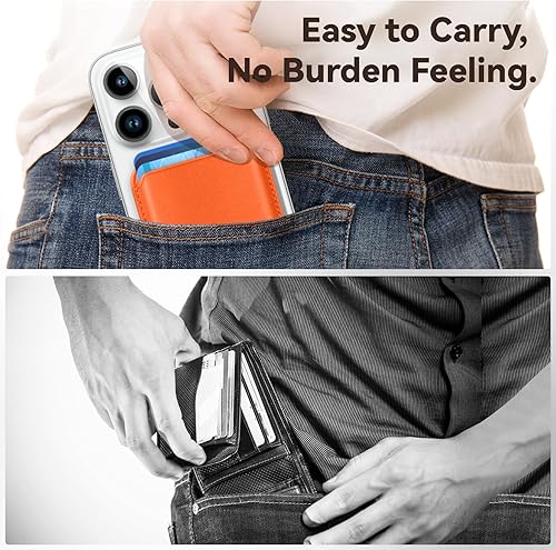 Miniatura 13 de Más fuerte magnético RFID cuero Mag seguro titular de la tarjeta para iPhone 15 Series, verde claro