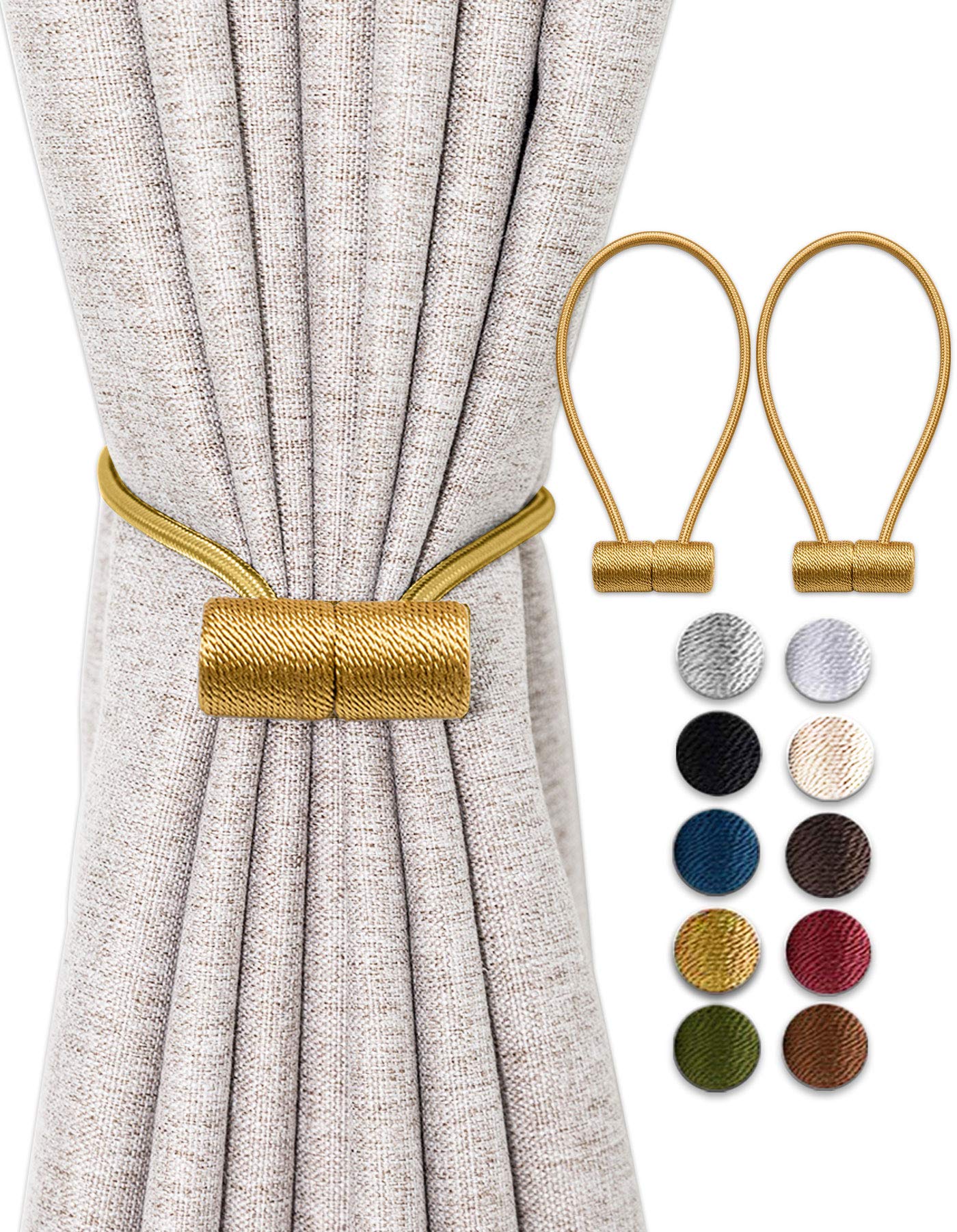 OUdini Curtain Tiebacks, Drapery Tiebacks Curtain Holdback Rope Curtain Holder Buckles for Blackout/Sheer Window Treatment/Gold/2Pcs