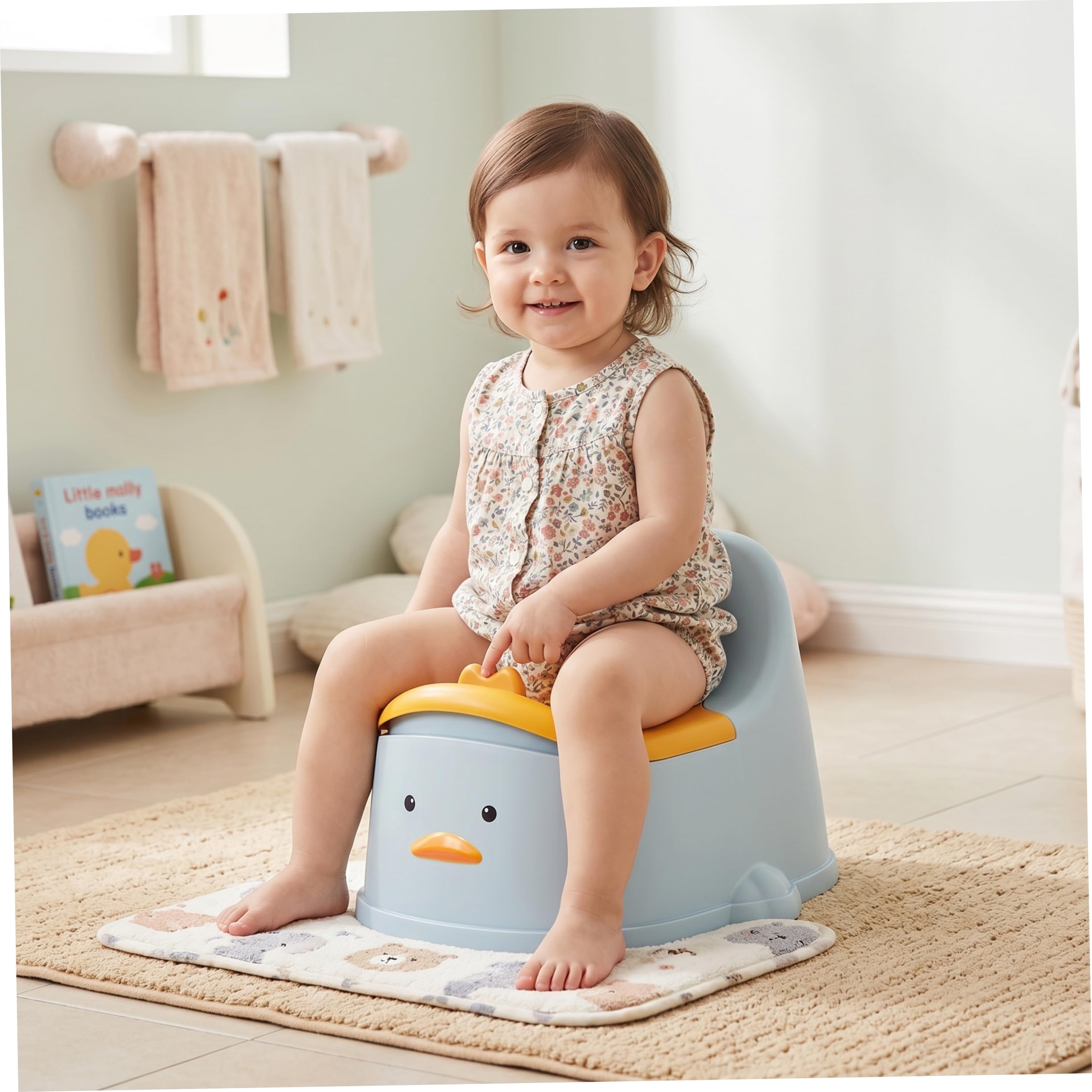 Orinal de entrenamiento para niños pequeños, antisalpicaduras y fácil de limpiar, soporte de respaldo alto, (pequeño, 0-2 años), color azul