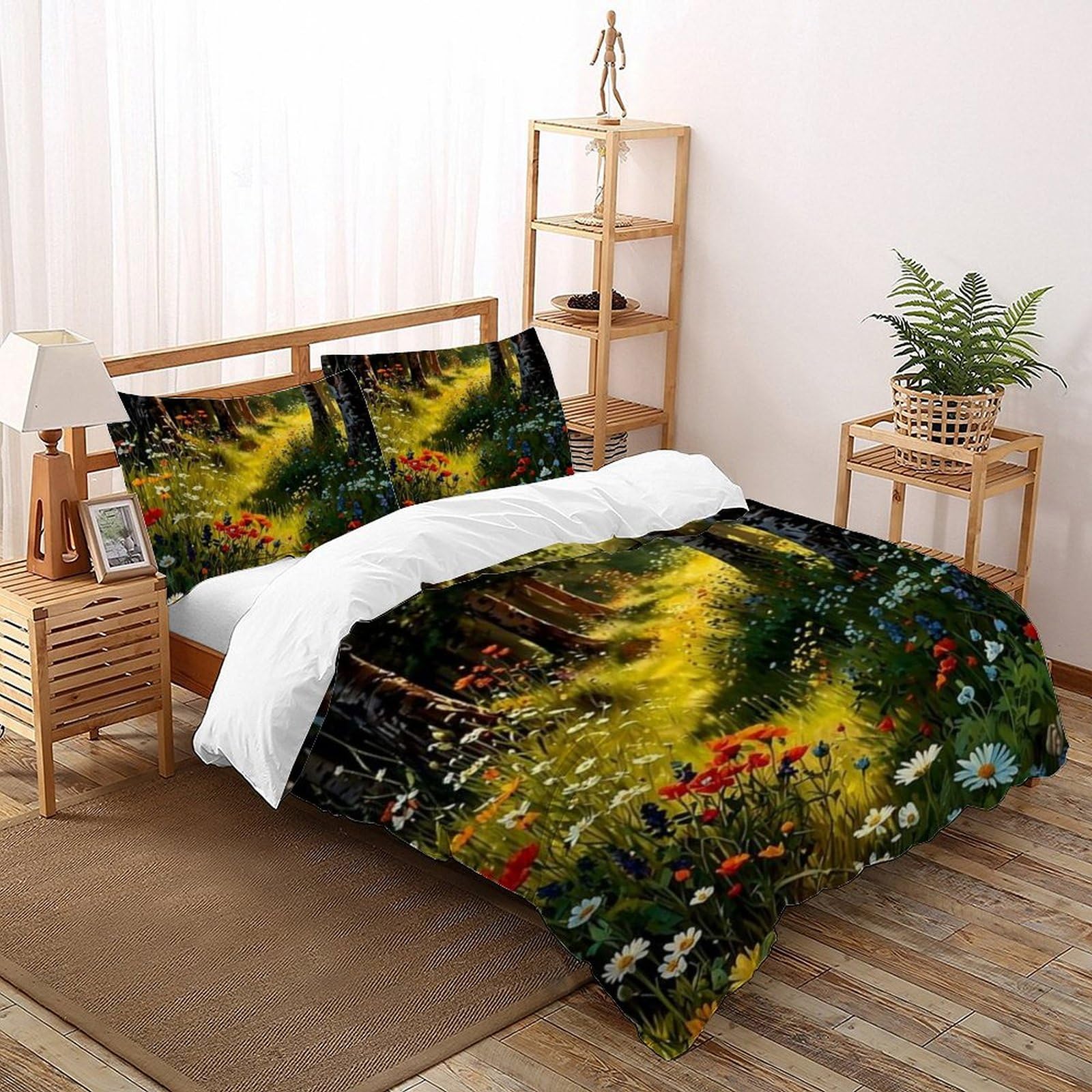 Housse de couette double et taies d'oreiller microfibre pour un lit infroissable