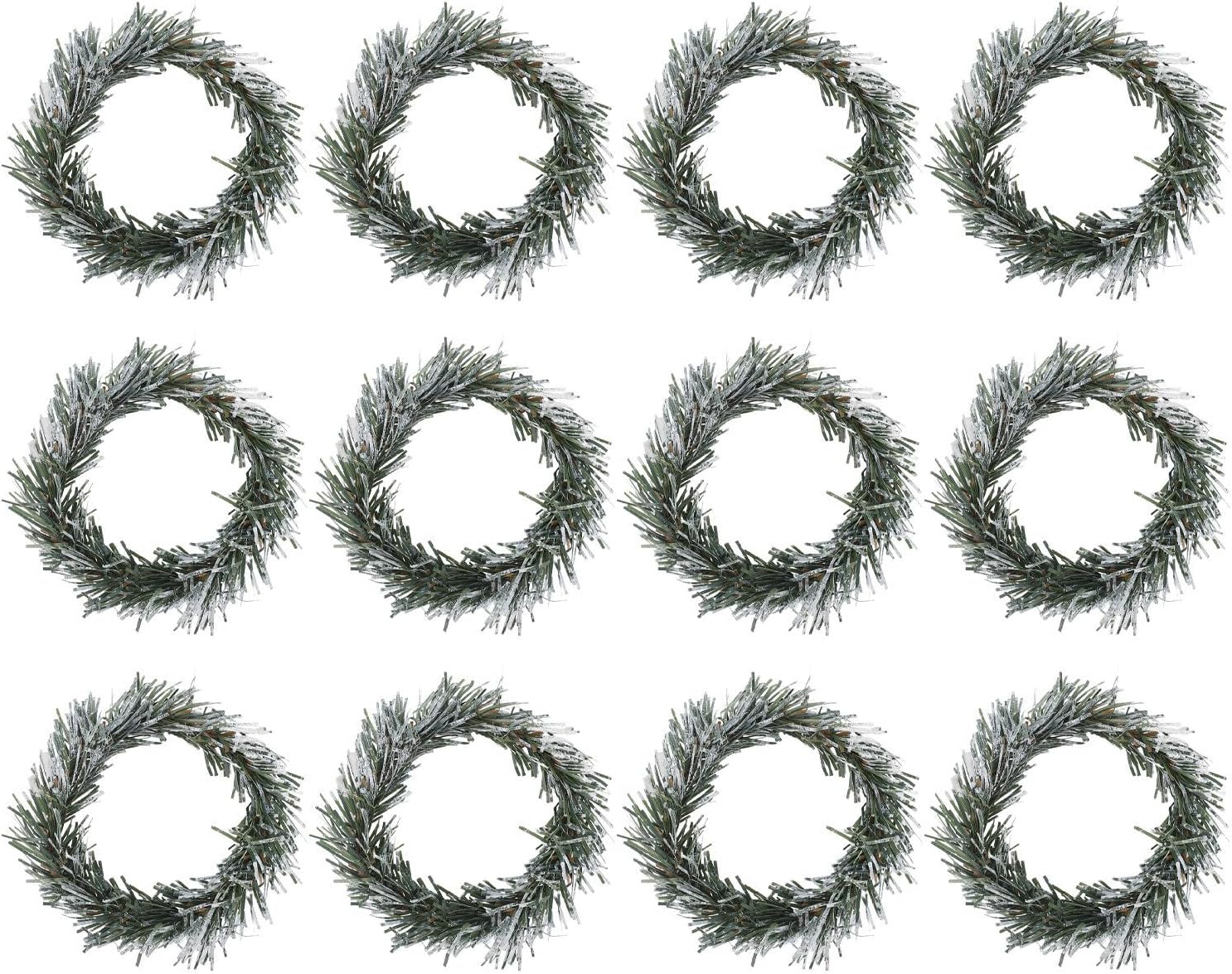 12pcs Mini Christmas Wreaths 3.6 Inch PVC Frosted Pine Farmhouse