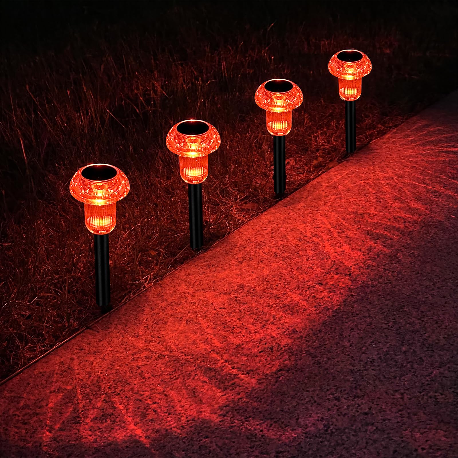 Easter Solar Pathway Lights Outdoor Decorative 4 Pack Red LED Mushroom Solar Lights Outdoor Waterproof Solar Powered Decor