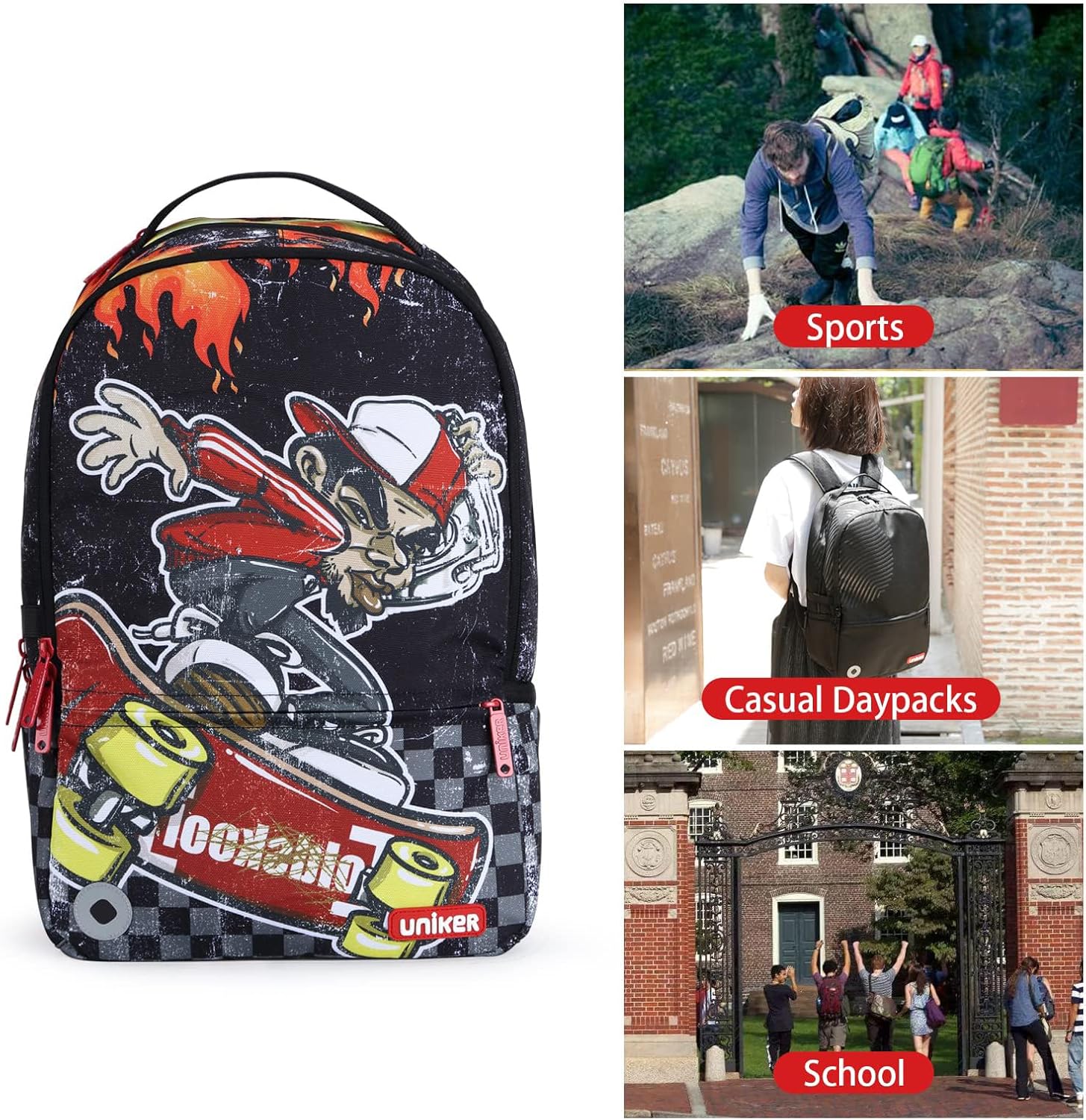 UNIKER School Backpack for Teen Boys, Laptop Backpack for 15.6 Inch Laptop,Designer Backpack for High School, Skateboard Boy - Image 5