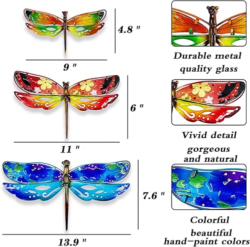 Miniatura 2 de John's Studio Decoración de pared de libélula de metal para colgar en el jardín, esculturas de cristal, decoración temática de insectos para sala de