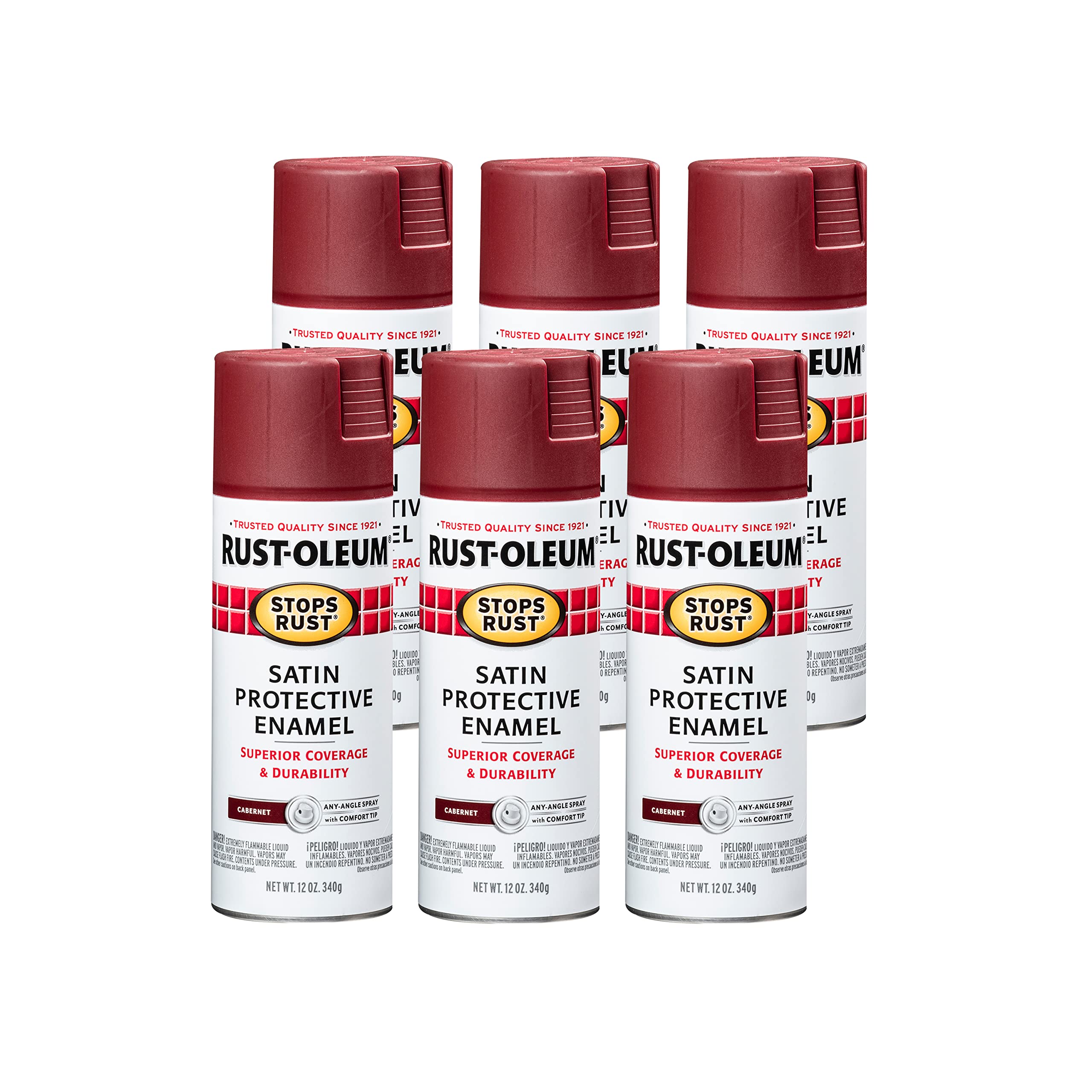 Rust-Oleum248635-6PK Stops Rust Spray Paint, 12 Oz, Satin Cabernet, 6 Pack