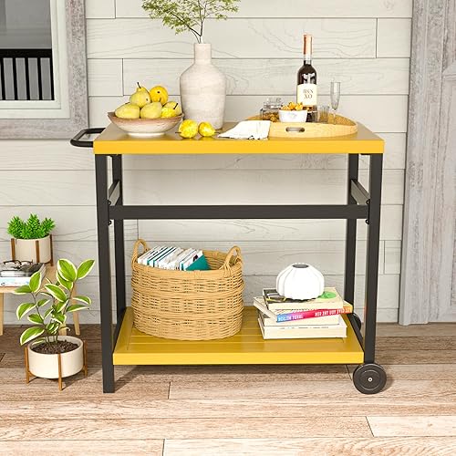 Miniatura 7 de Mesa de comedor al aire libre, carrito de parrilla de aluminio, mesa de horno de pizza movible, resistente a la intemperie, carrito de cocina para