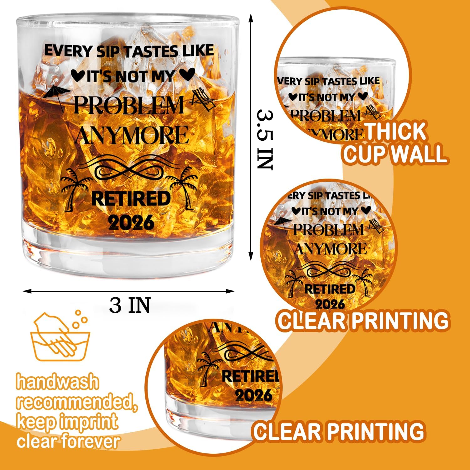 2026 Retirement Whiskey Glass, Funny Happy Retirement Gifts, Retired Old Fashioned Rocks Glasses, Party Decorations, Pairs Well With Whiskey Gifts for Men Women, 10oz - Image 2