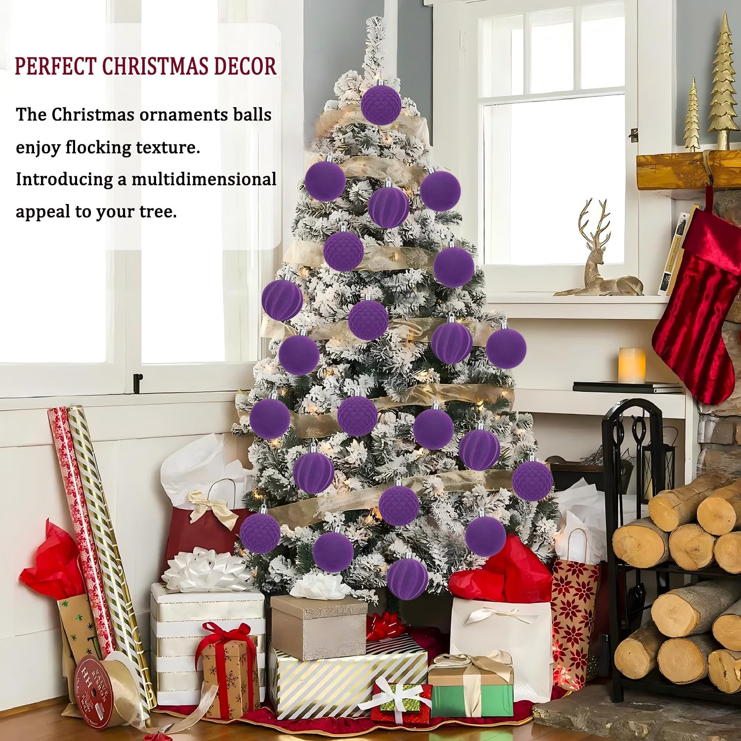 Miaikoe 16 Pcs Velvet Christmas Balls Hanging Ornaments Set - Image 2
