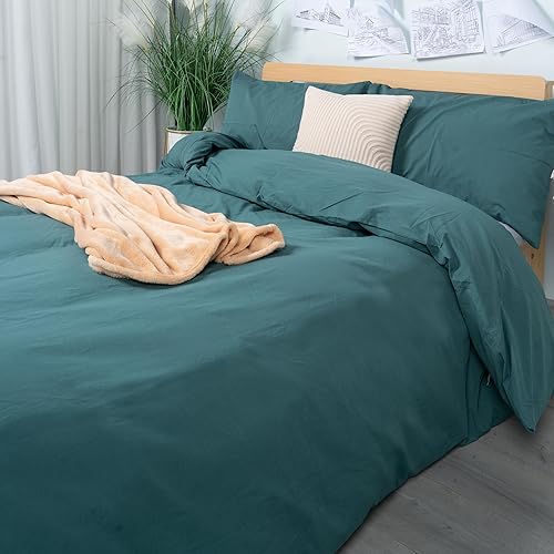 Wonlynn - Funda de edredón color verde negruzco, tamaño Queen, 100% algodón lavado, tacto súper suave, cómodo, duradero y de fácil cuidado, juego de