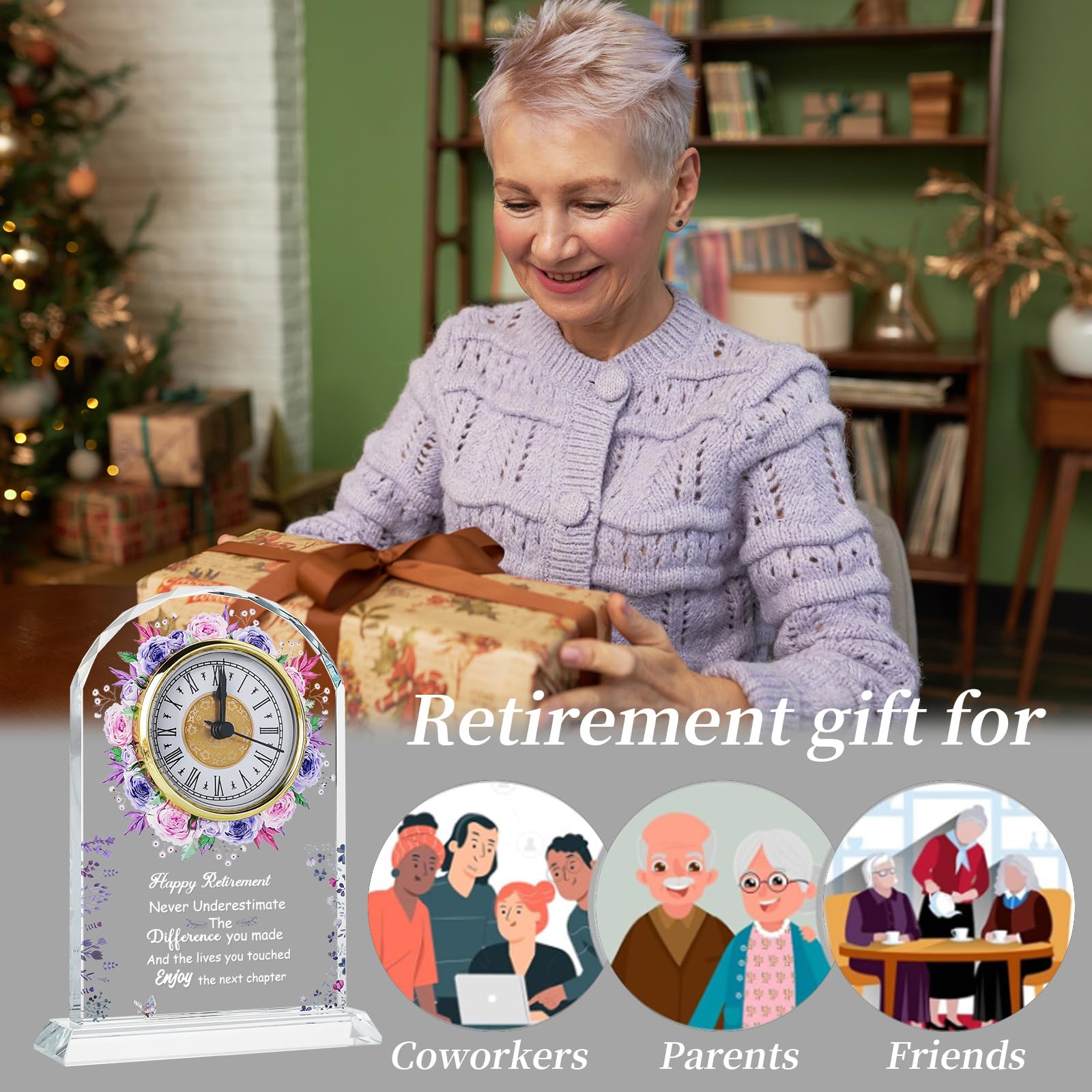 Regalo di pensionamento per donne, orologio da scrivania in vetro ricordo divertente targa regalo per amici, capo, insegnante, collega, infermiera