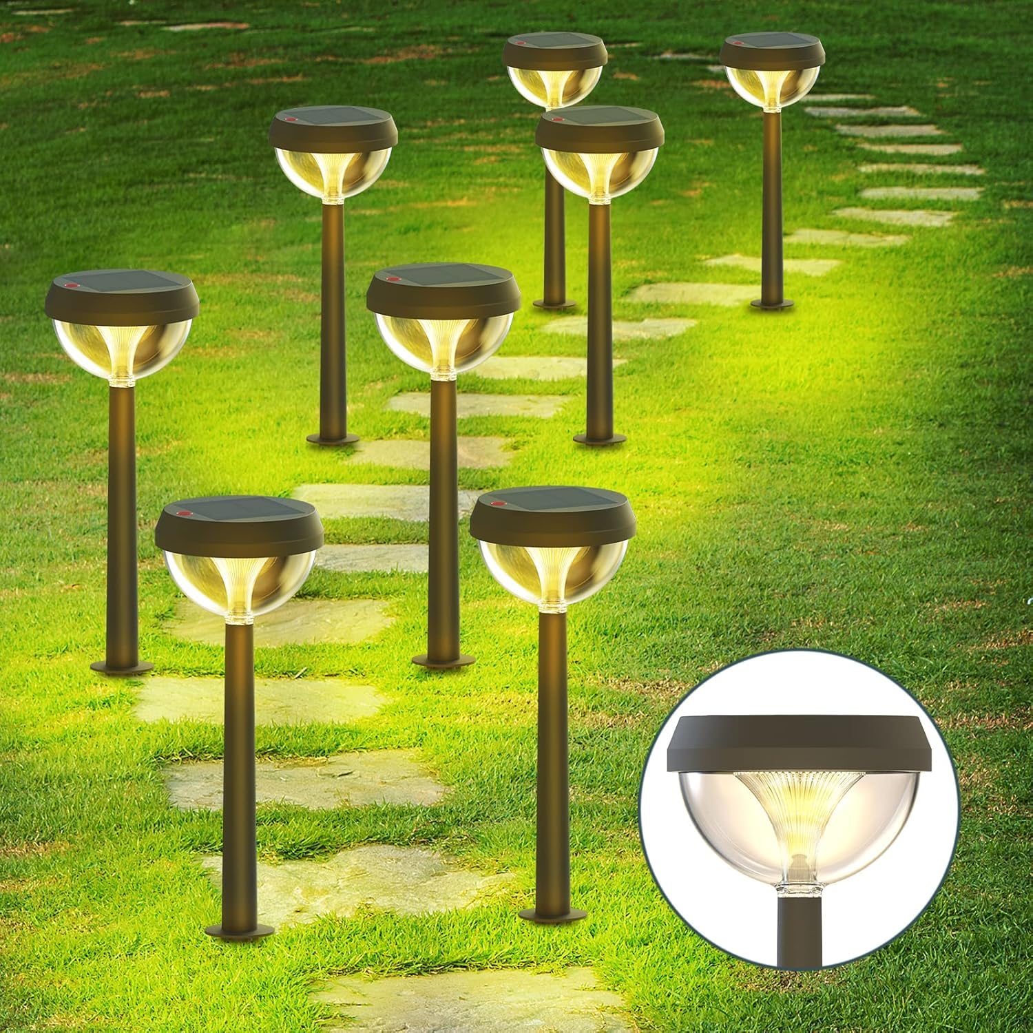 Linkind Lampes Solaires de Jardin 3000K Blanc Chaud, Extérieur IP54, Détecteur de Lumière, 3 Modes, 8PCS