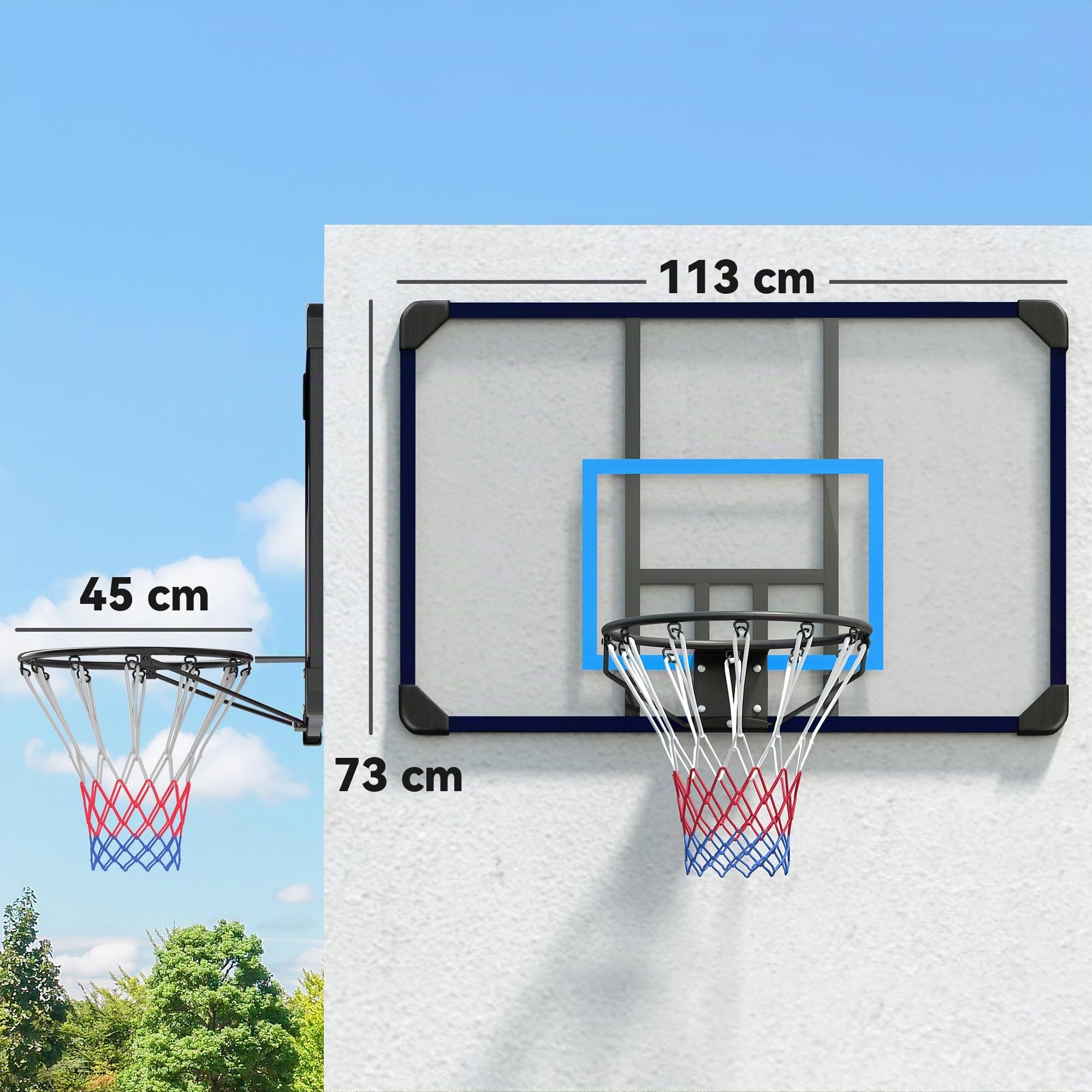 SPORTNOW Canestro Basket da Muro per Interno ed Esterno, Mini Canestro da Basket con Tabellone Infrangibile e Cerchio in Acciaio, 113x61x73 cm