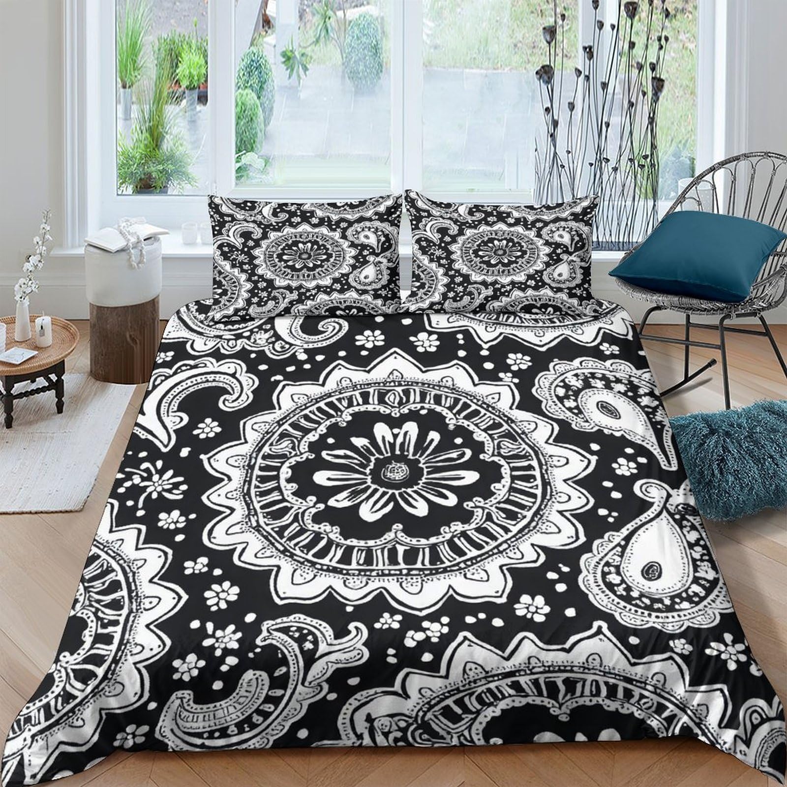 Ctjqhvkz Style-9 3D Printed Mandala Paisley Fitted Sheet Microfiber Black White Mattress Cover For Bedroom Dorm Home Decor Protection Single（135X200cm）