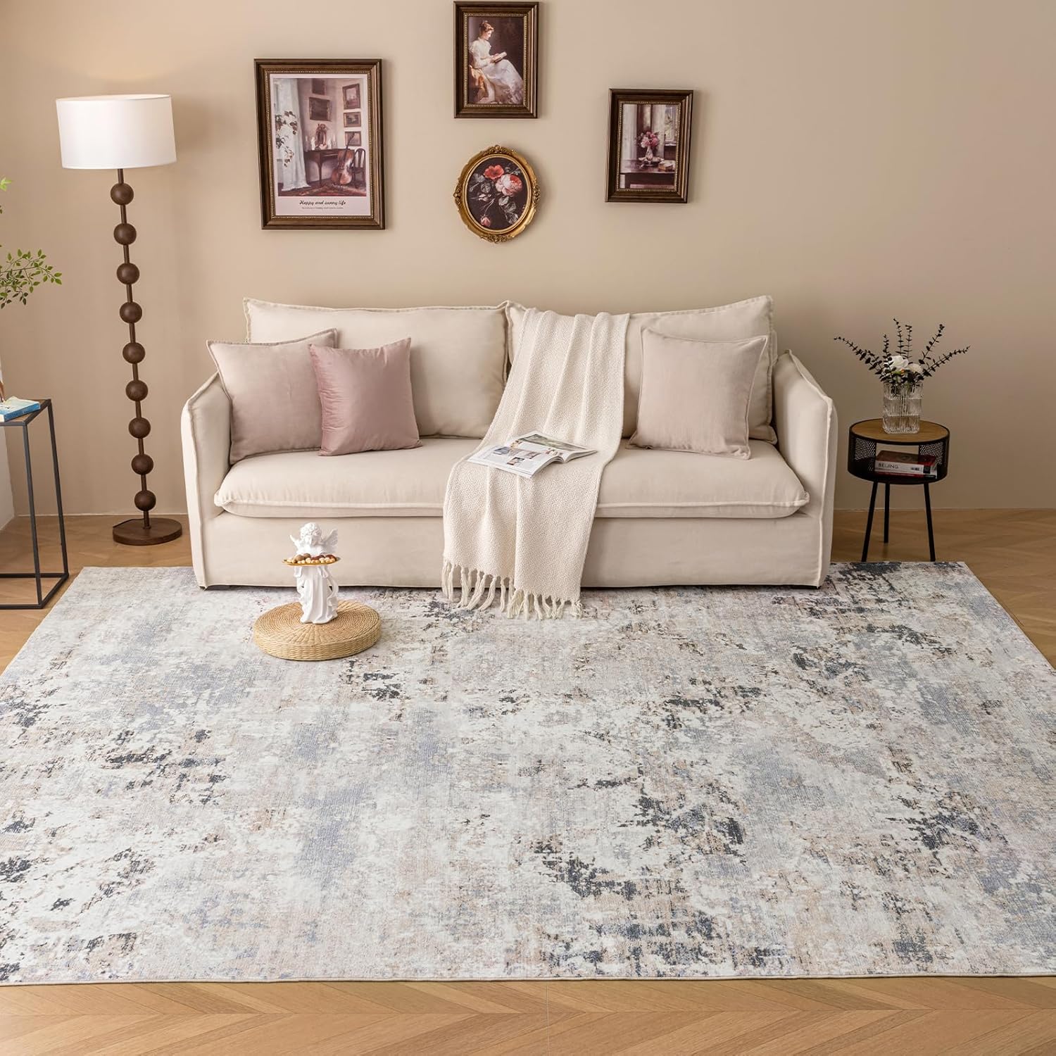 VK·LIVING Large Washable Rug 8x10 Abstract Area Rug for Living Room Bedroom Dinning Room, Soft Low Pile Lightweight Non Slip Machine Washble for High Traffic Home Decor, Multi-Brown