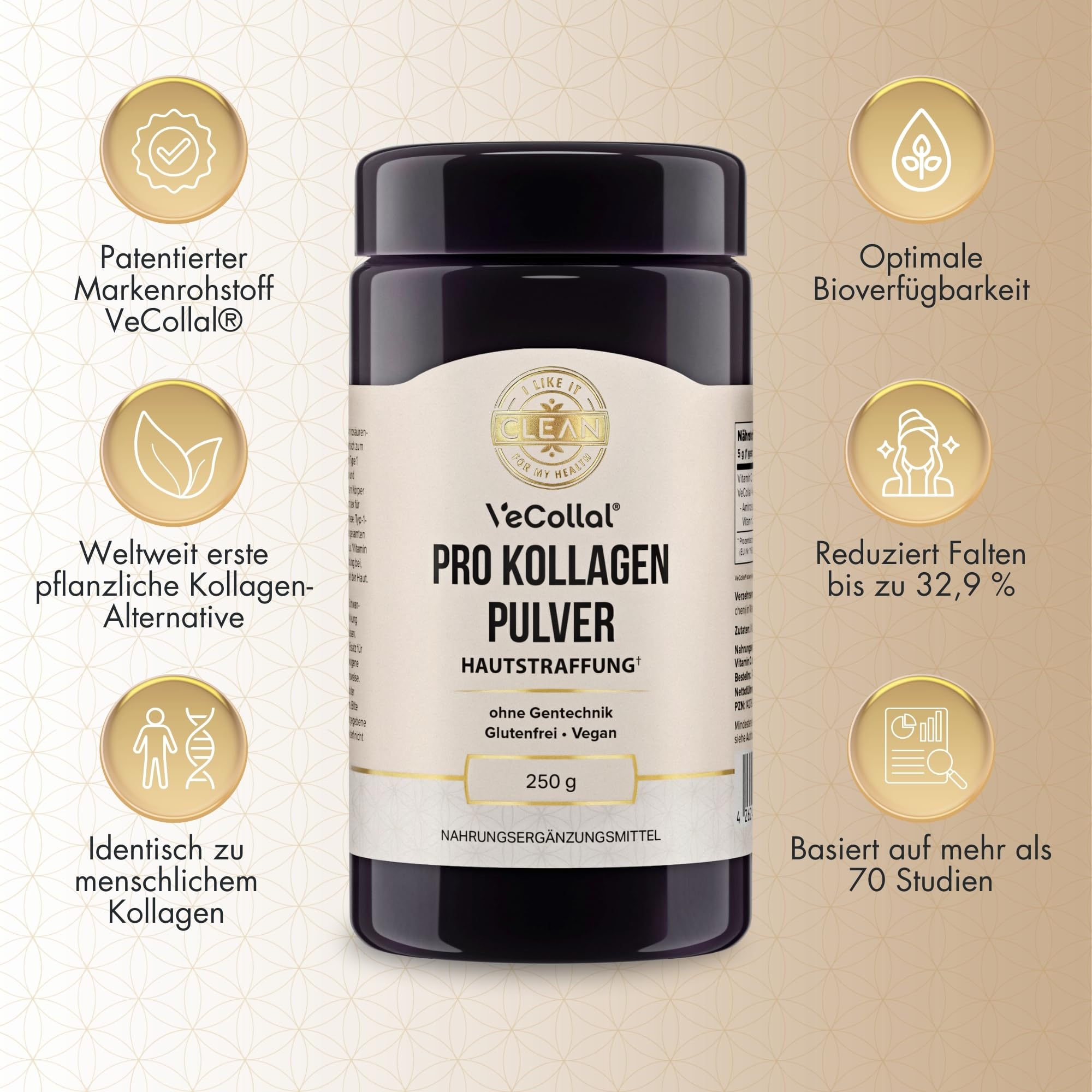 I-like-it-Clean® - Pro Kollagen Pulver - 250 gramm - vegan, klinisch geprüft - Patentierter Markenrohstoff (VeCollal®)