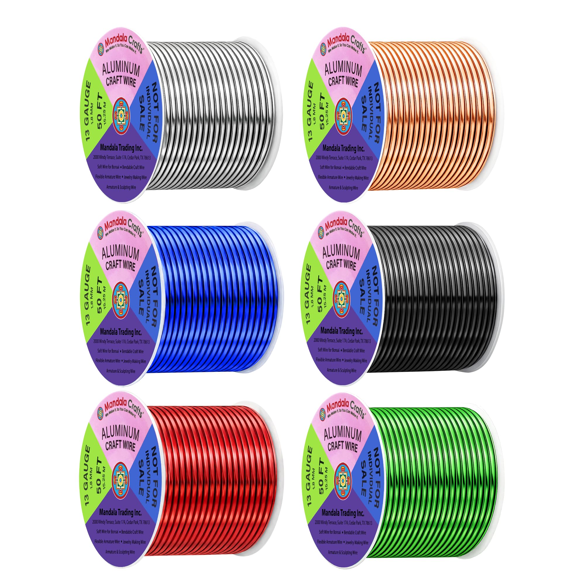 Mandala Crafts 13 GA Black Red Green Assorted Anodized Aluminum Craft Wire