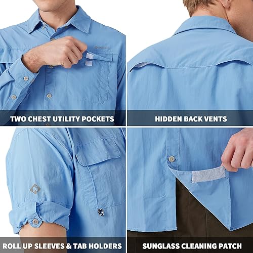 Miniatura 10 de NAVISKIN Camisas de pesca con protección solar UPF 50+ de manga larga para hombre, PFG para senderismo, viajes, campamento