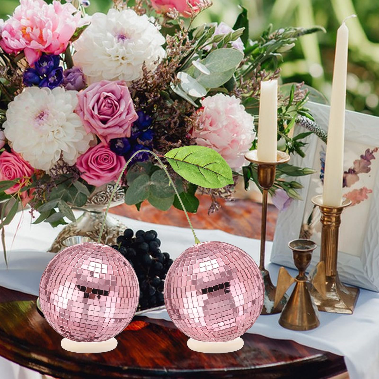 Boule à Facettes Miroir (boule Disco) Design Cerise - Décoration Pour Soirée, Club, événement - Crée Des Effets Lumineux - 6