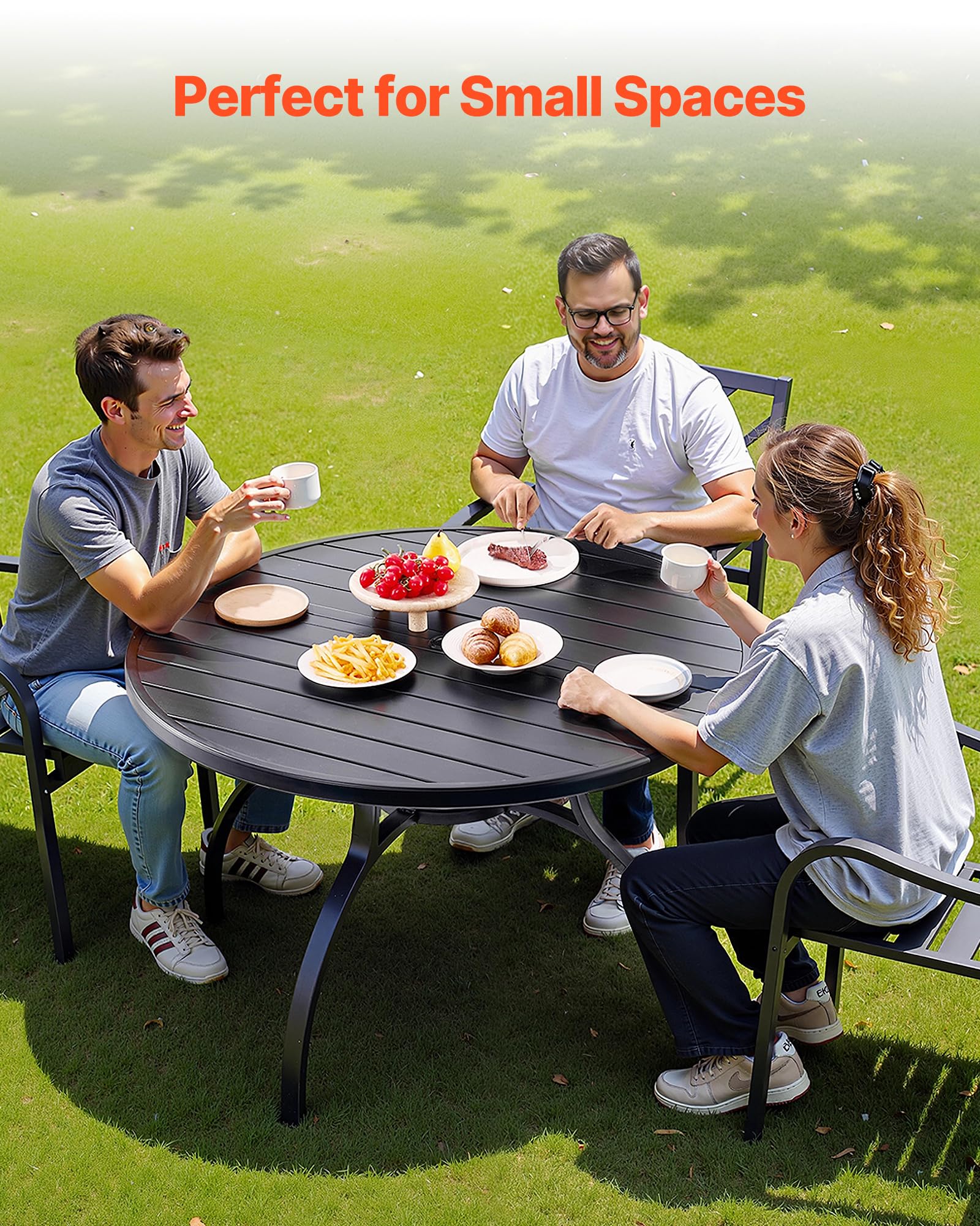 VEVOR Terrassentisch Gartentisch Balkontisch (1200 x 725 mm) aus Kohlenstoffstahl runder Esstisch für Outdoor Hof Terrasse Garten Veranda, wasserfest, mit 38 mm Schirmloch, 68 kg Tragkraft Schwarz