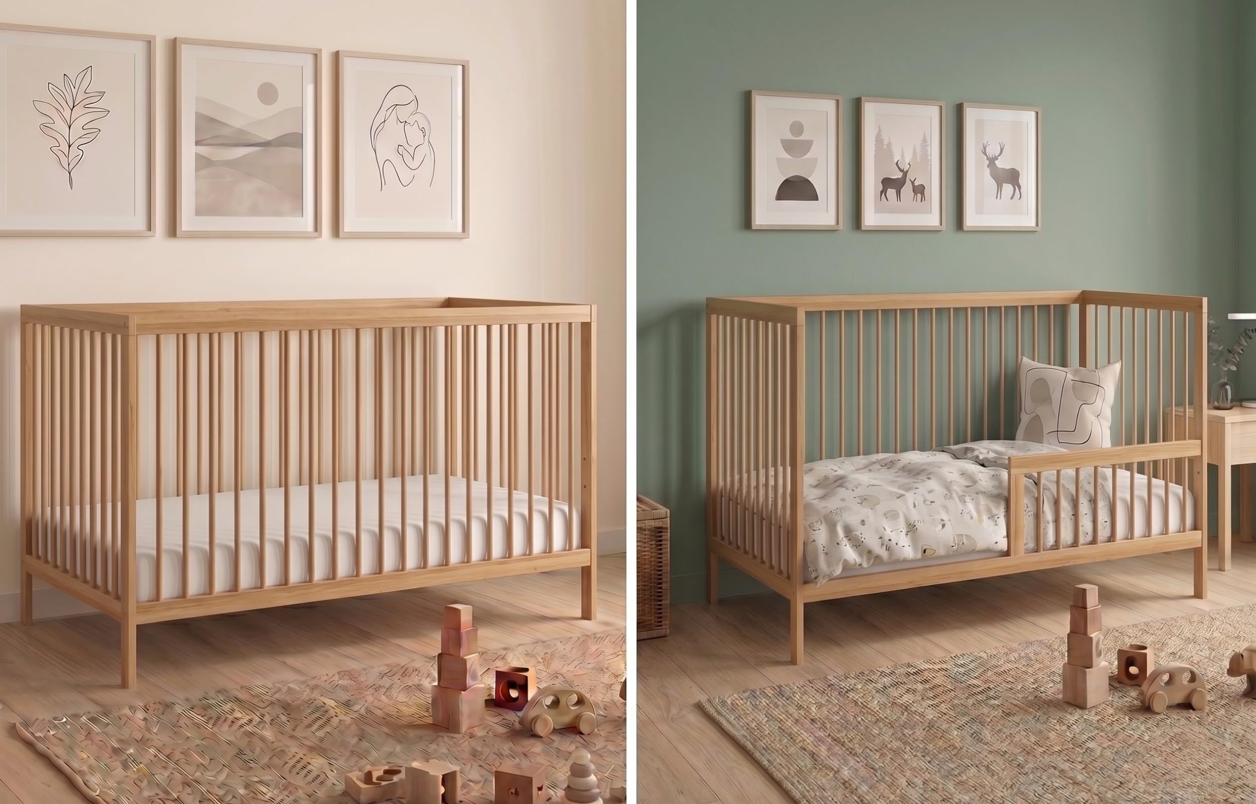 Kids Collective Babybett Kinderbett Gitterbett mit Rausfallschutz Baby Bett | stabiles Buchenholz | Juniorbett | Made in Europe | Kinderzimmer Jugendzimmer Möbel | 70x140 cm | Natur